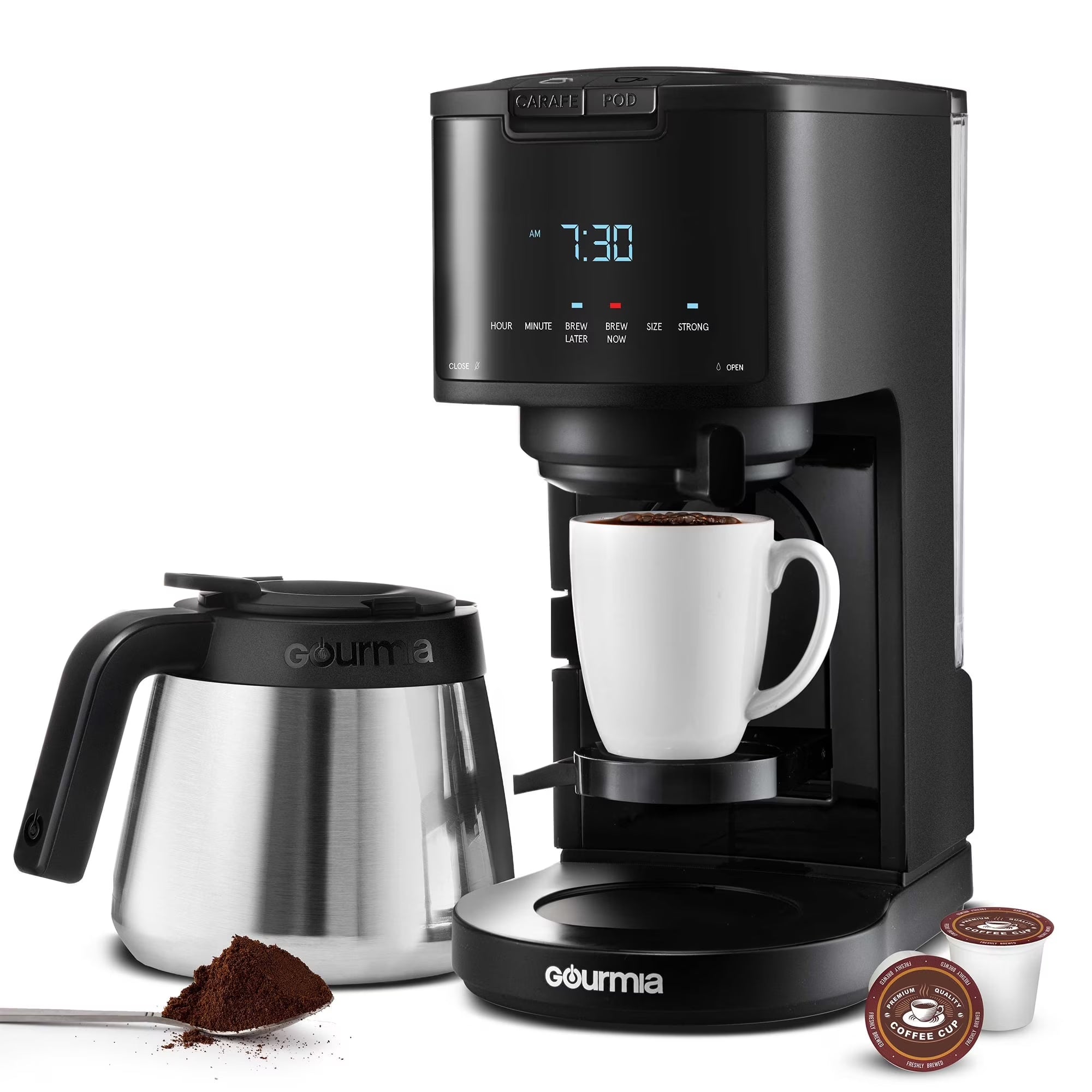 2026 New Gourmia 2-in-1 Coffee Maker, Single Serve Pod + 12 Cup Drip, K-Cup Compatible, Black
