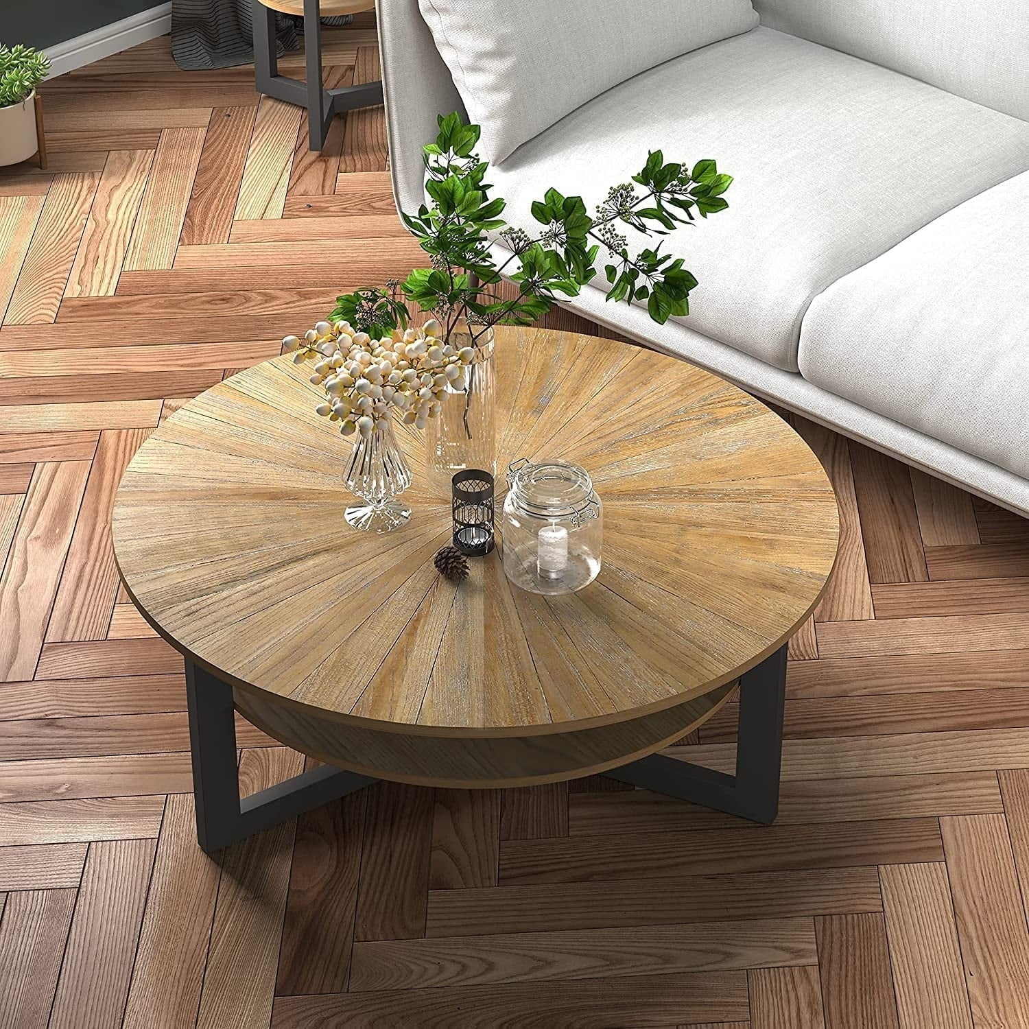 2026 New Round Coffee Table with Solid Wood Storage Circle Center Table Rustic Wood Coffee Table Wood N/A Rustic Wood Coffee Tables, End Tables