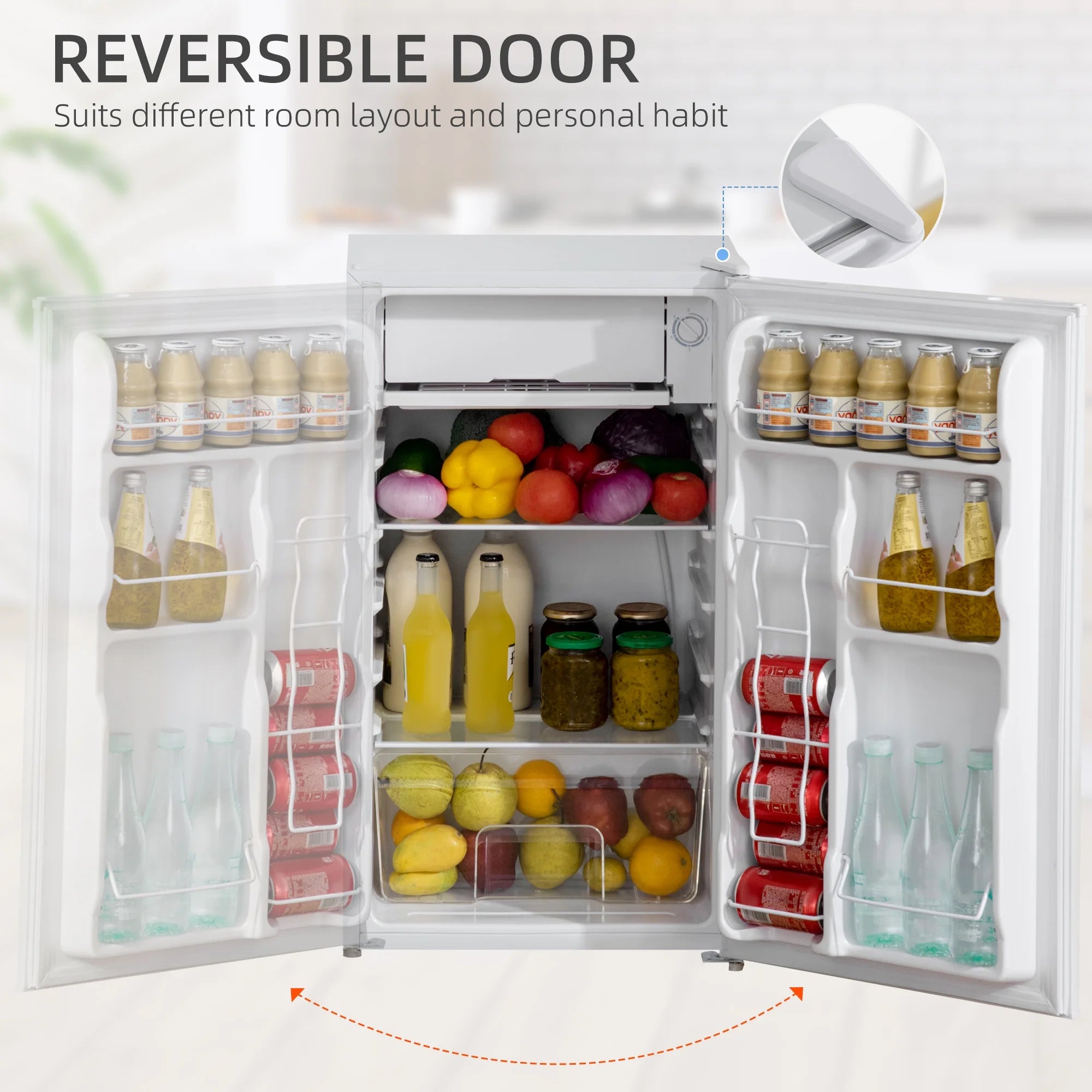 2026 New Harper & Bright Designs Double Door Mini Fridge with Freezer, 3.2 Cu.Ft Compact Refrigerator with Adjustable Shelf, Adjustable Thermostat and Reversible Door for Bedroom, Dorm, Home Office, White - Image 23