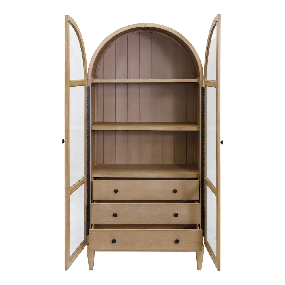 2026 New Modern Wood Arched Display Cabinet/Bookcase Fully Assembled Light Brown - Image 9