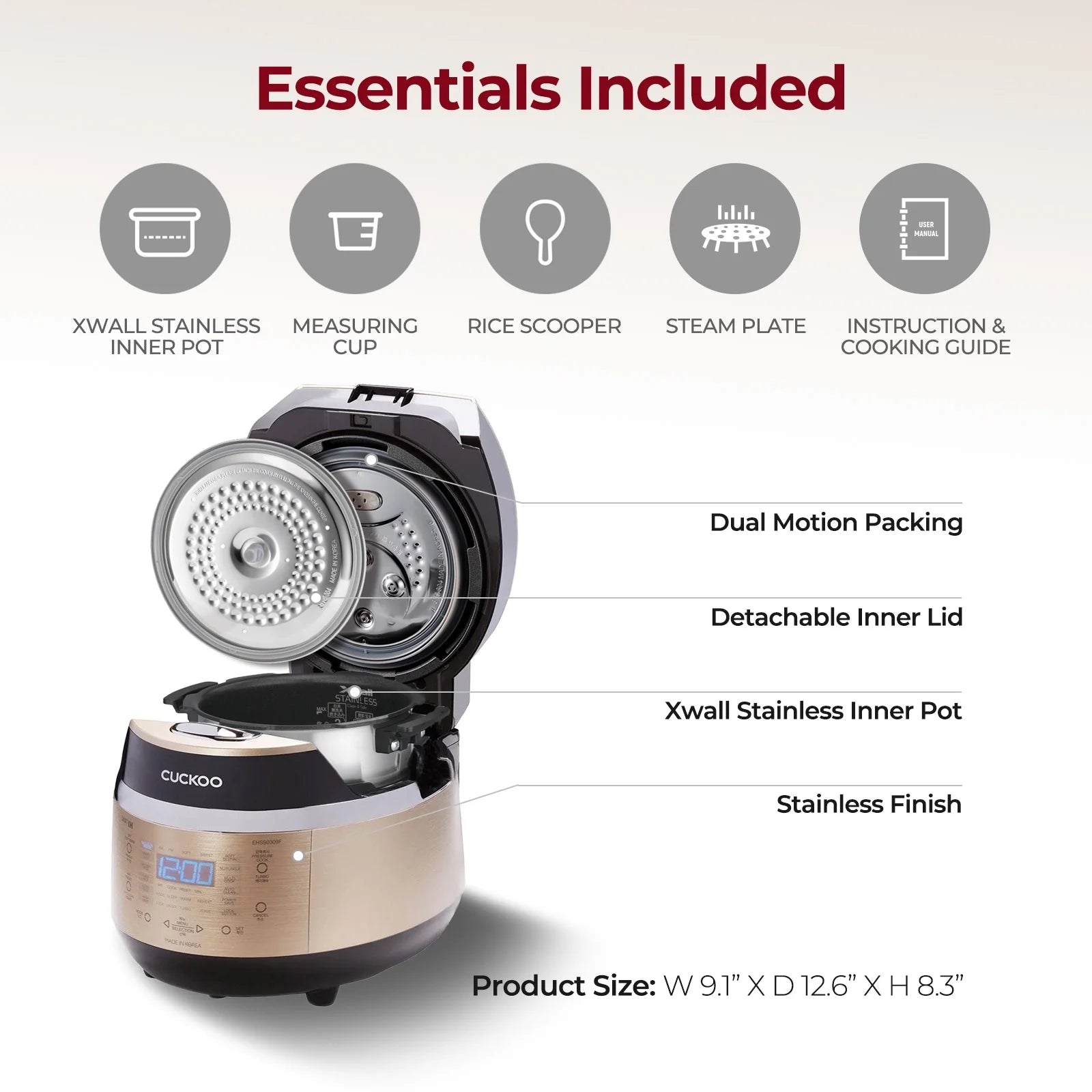 2026 New Cuckoo 3 Cup Dry Induction Heating Pressure Rice Cooker with Micom Logic Tech, Nonstick Pot, Warmer, 16 Menu Modes and Voice Guide in Gold (CRP-EHSS0309FG) - Image 8