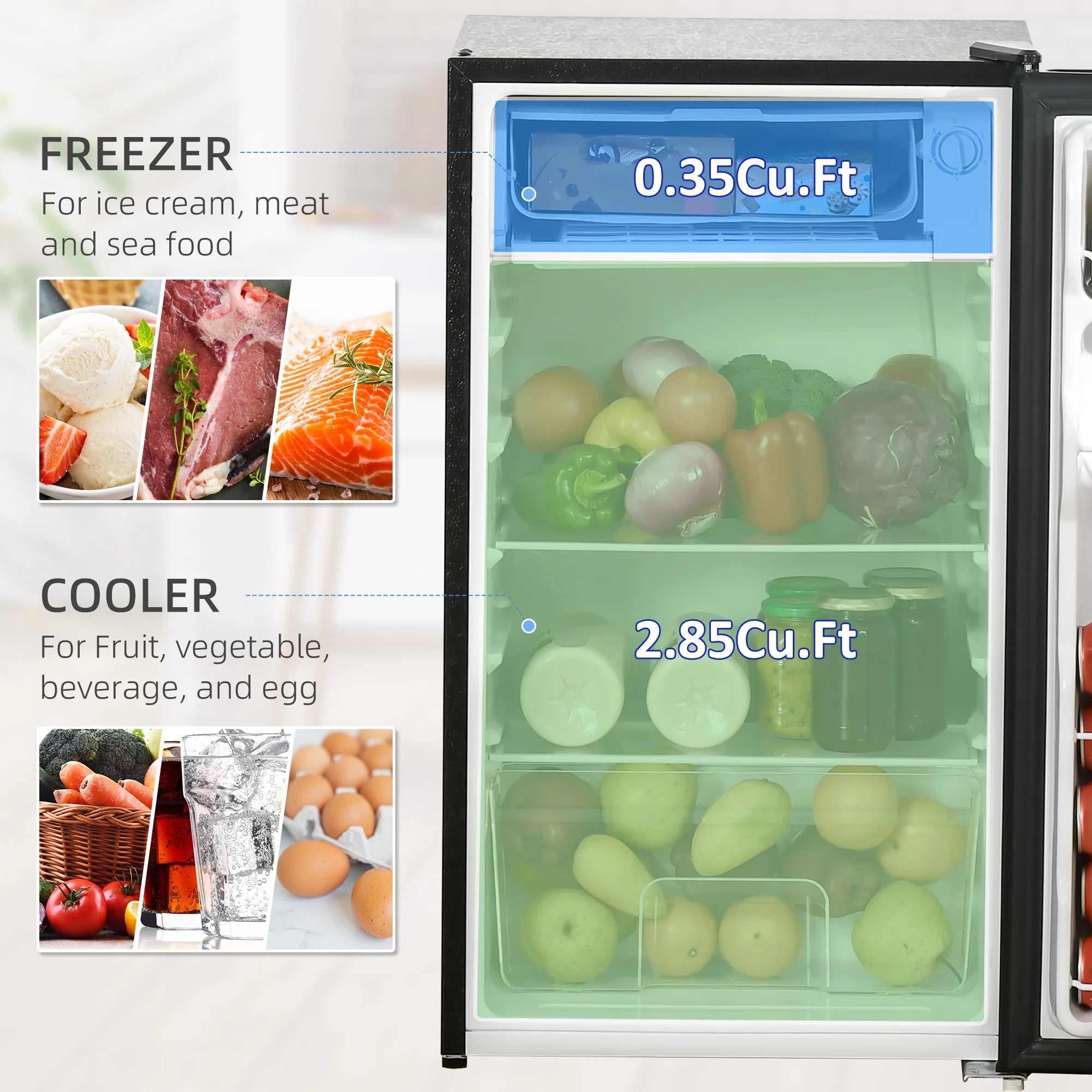 2026 New Homiyad 3.2 Cu.Ft Mini Fridge with Freezer, Single Door Compact Refrigerator with Adjustable Thermostat, Shelf and Reversible Door for Bedroom, Dorm, Home Office, Energy Efficient, Black - Image 4