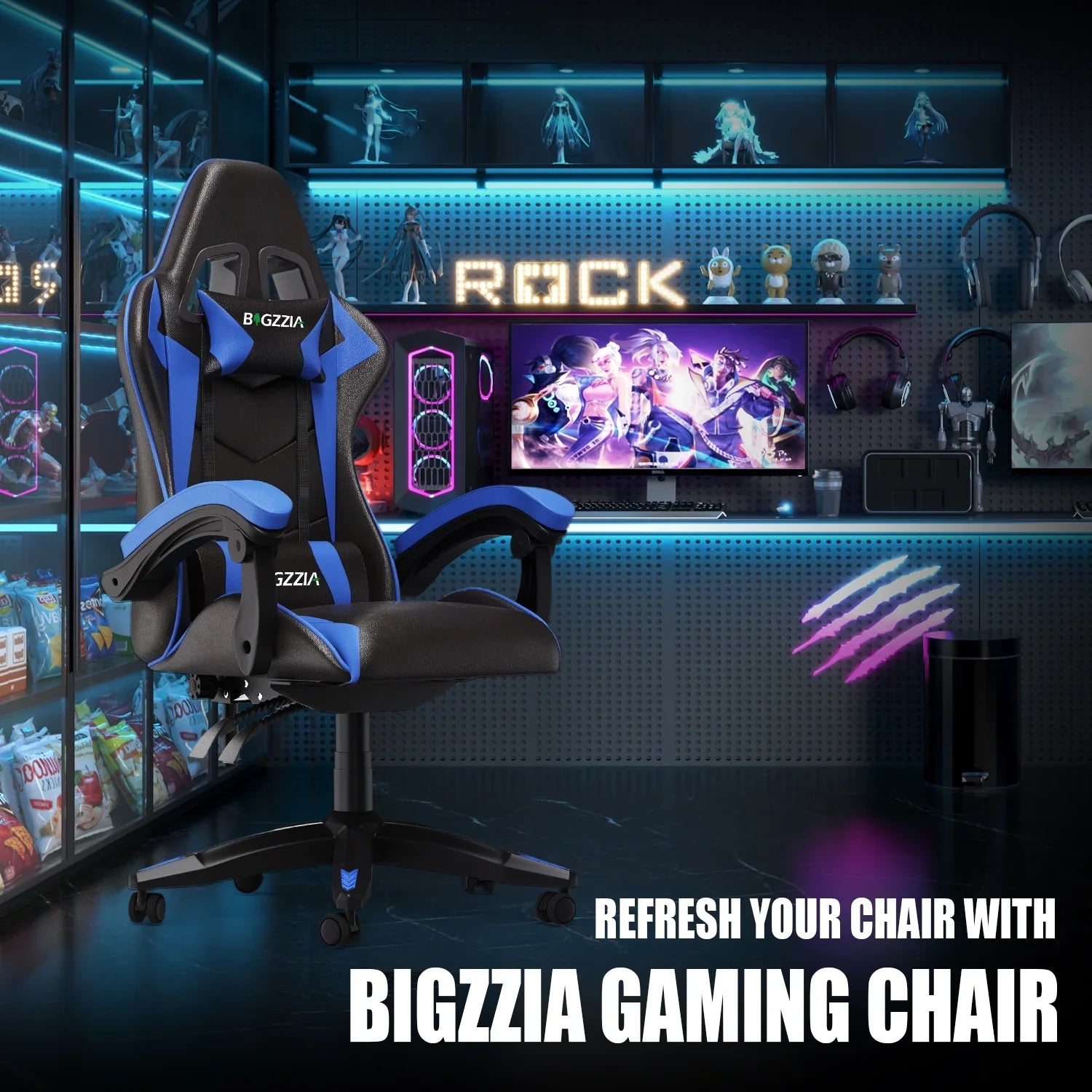 2026 New Bigzzia Gaming Chair Office Chair, Ergonomic Game Chair with Height Adjustable Headrest and Lumbar Support for Adults Teens, Black & White - Image 71