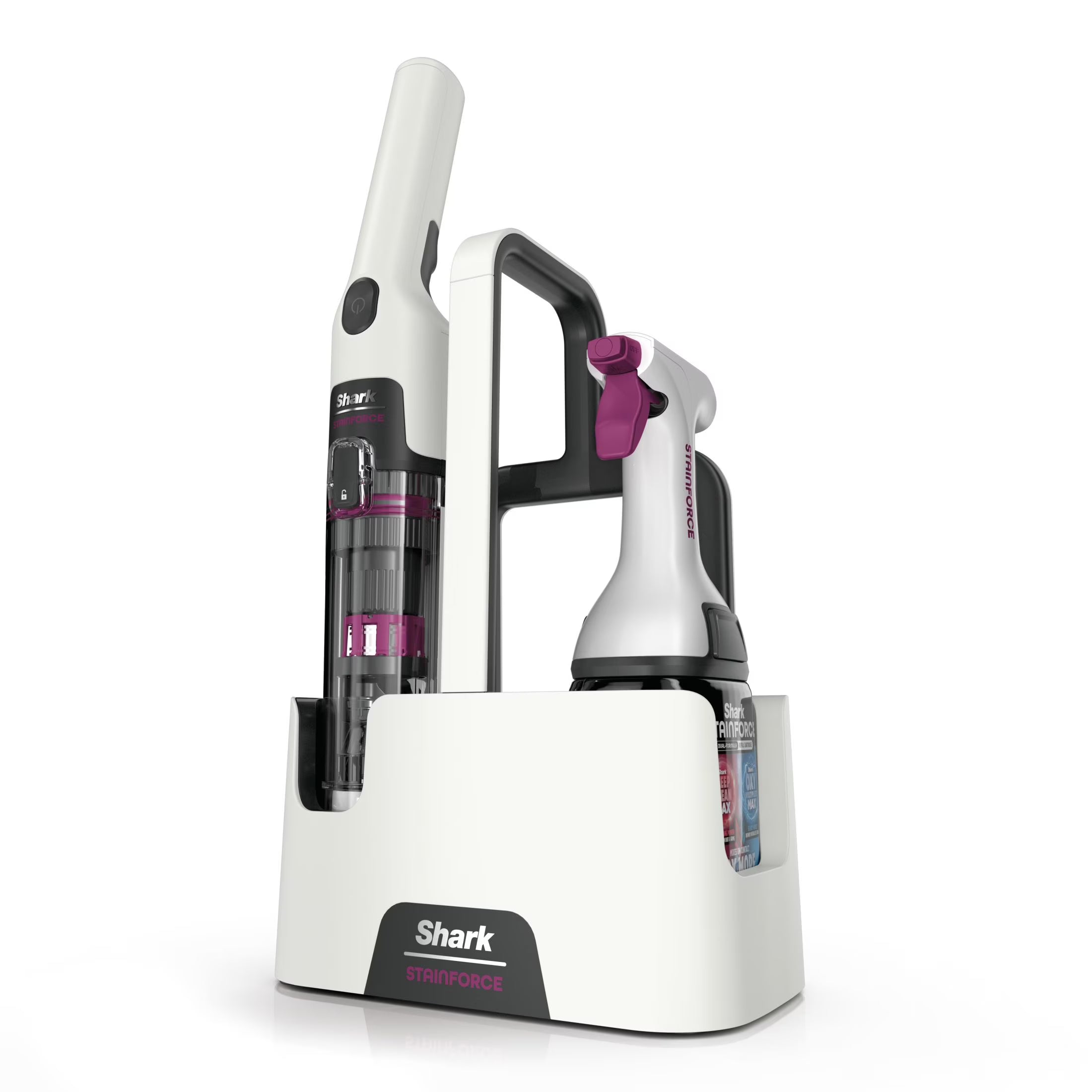 2026 New Shark StainForce Cordless Portable Spot, Stain, & Odor Remover System for Carpets, Area Rugs, Upholstery, Stairs, Cars, with Storage Caddy, and Full-Size Cleaning Solution, White, HX100