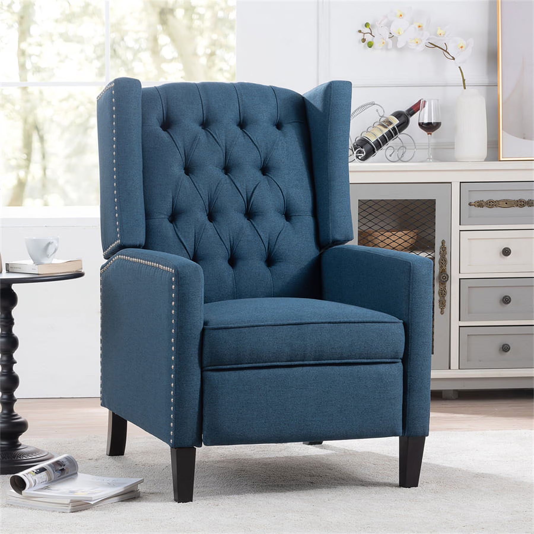 2026 New Triple Tree Modern Fabric Foam Wood Solid Print Nailhead Trim Accent Chair, Beige - Image 4