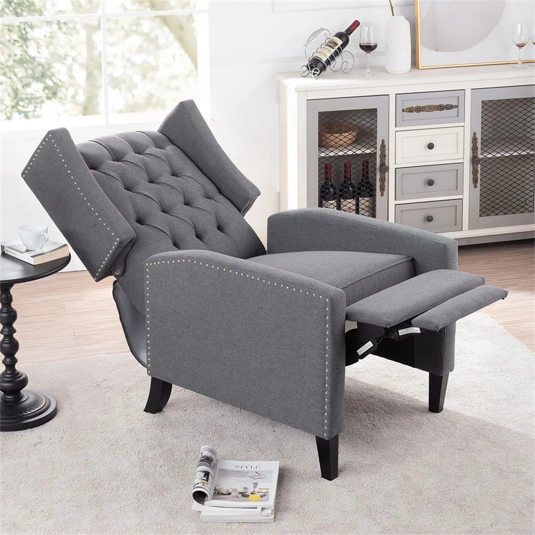 2026 New Triple Tree Modern Fabric Foam Wood Solid Print Nailhead Trim Accent Chair, Beige - Image 17