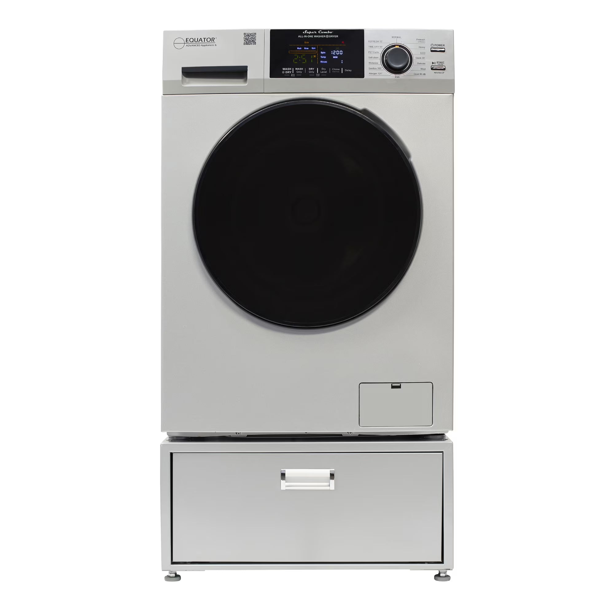 2026 New Equator All-in-One Washer Dryer VENTED-DRY 30% FASTER than Condense 15lb 110V with pedestal, Adjustable legs and Sanitize Cycle