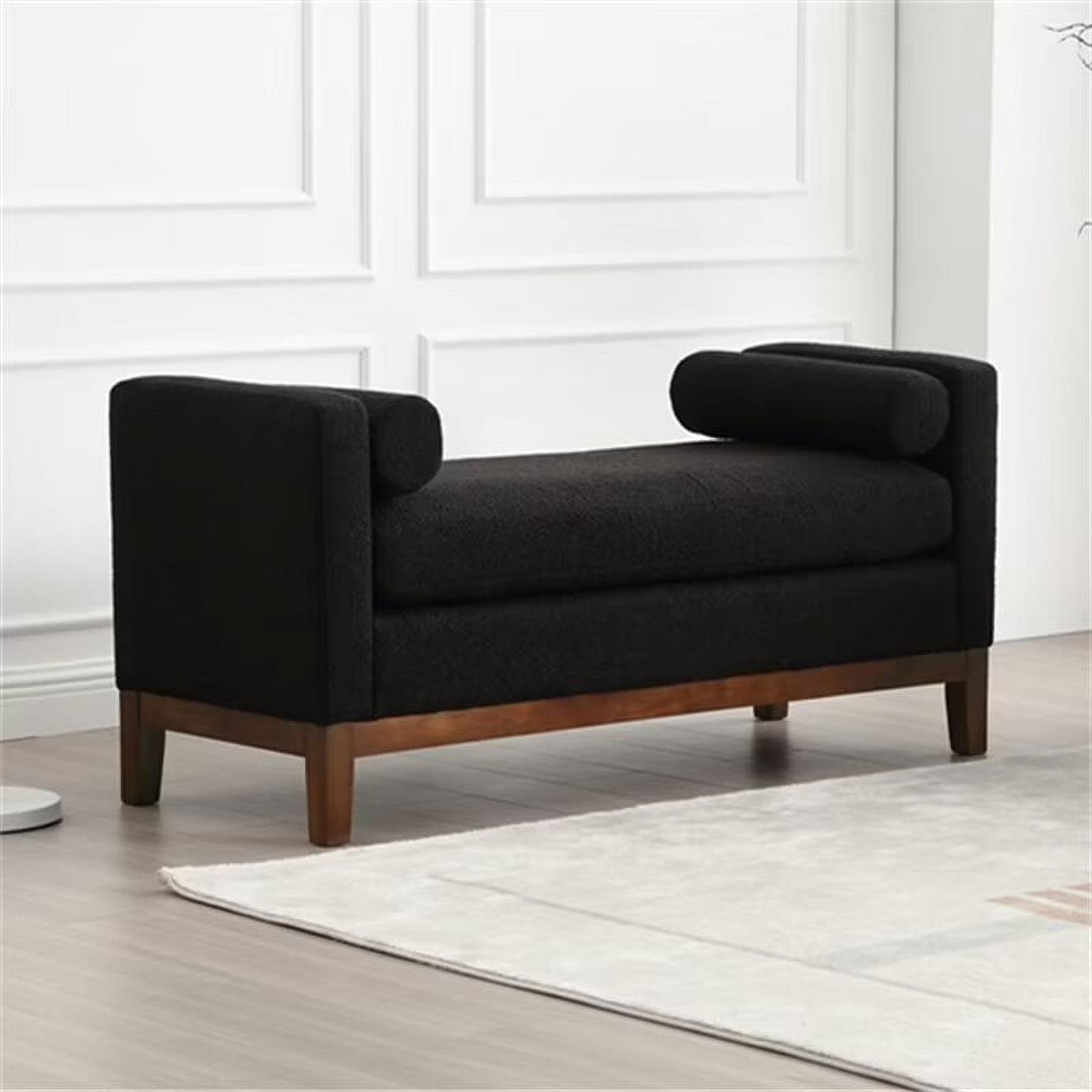 2026 New End of Bed Bench, 53.5" Boucle Fabric Upholstered Entryway Bench with Wood Legs & Bolster Pillows, Rolled Arm Cushioned Ottoman Foot Rest Long Stool Window Extra Seating for Bedroom, Ivory - Image 3