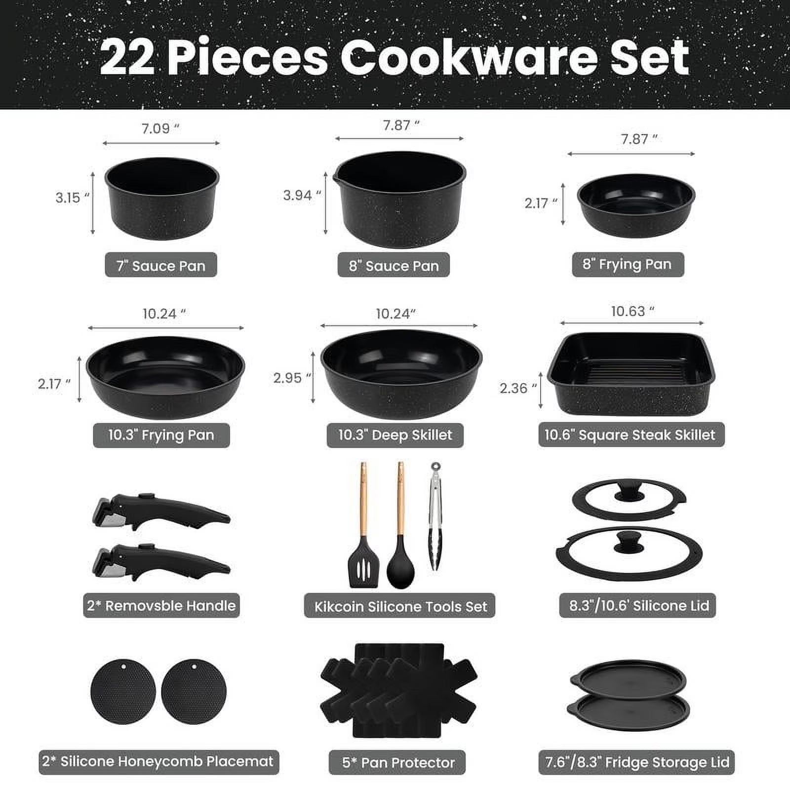 2026 New Non-Toxic Nonstick Ceramic 22 pcs pots and pans set complete Cookware Set with Lids,Detachable Handle,PFAS-Free,Dishwasher Oven Safe,Kitchen Outdoorfun Induction Compatible