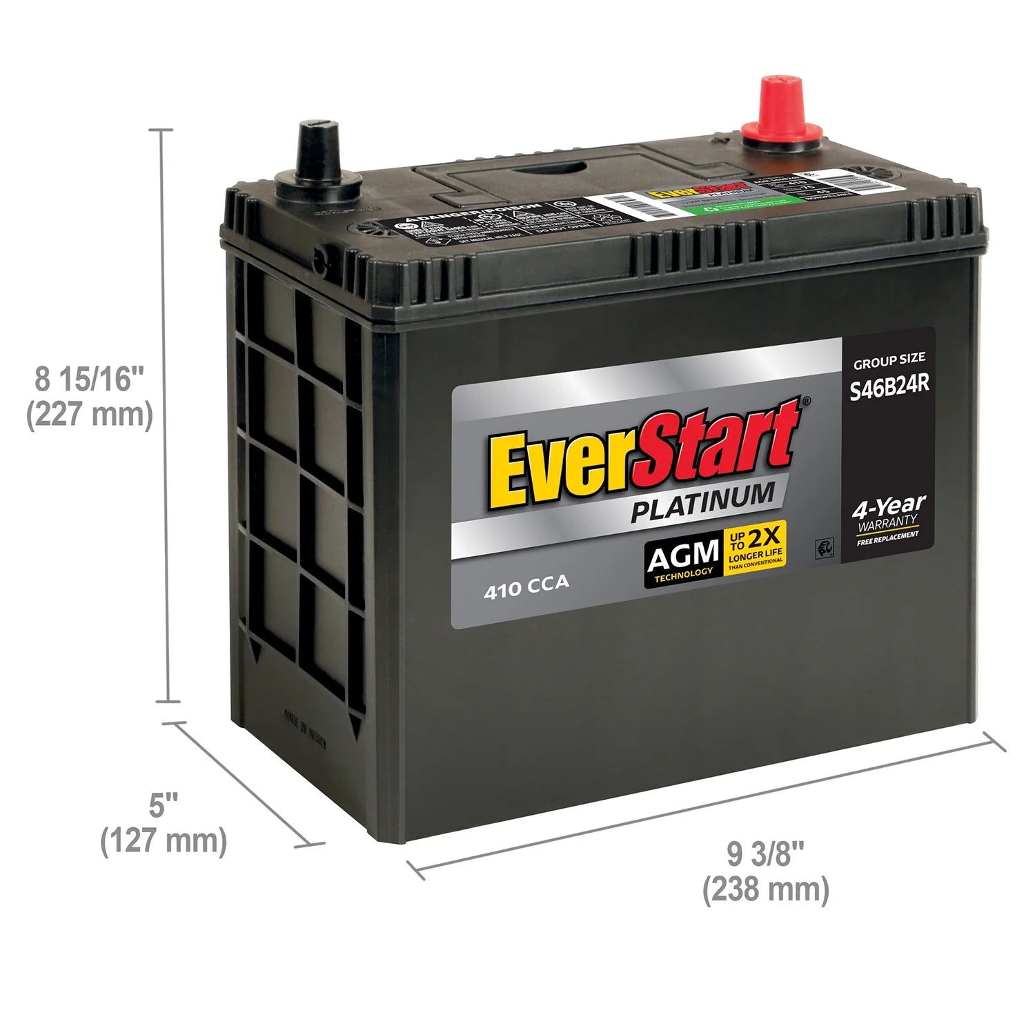 2026 New EverStart Platinum AGM BOXED Automotive Battery, Group Size S46B24R 12 Volt, 410 CCA - Image 3