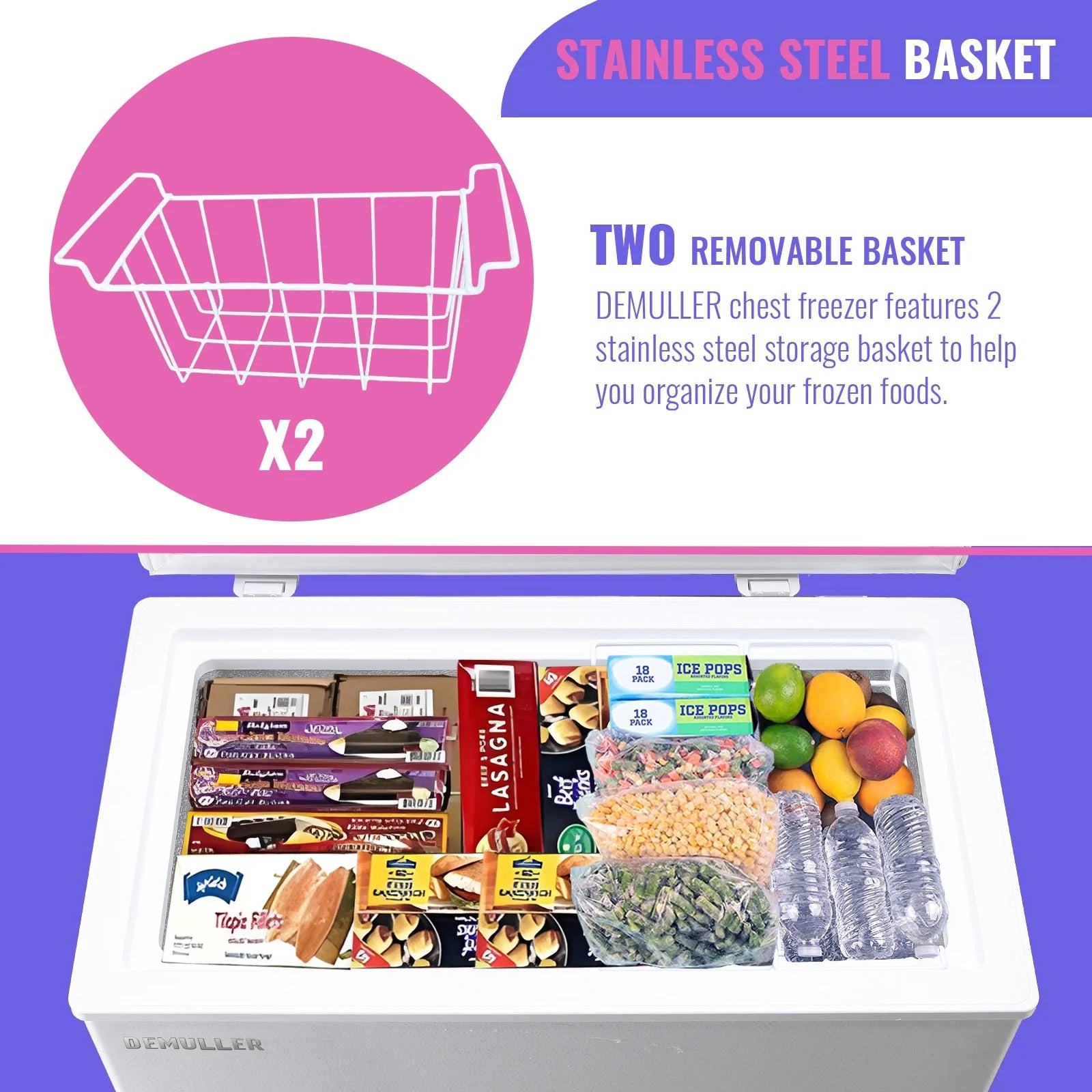 2026 New DEMULLER Chest Freezer 5.0 Cu. ft Deep Freezer with Two Hanging Baskets Top Open Door Freezer White - Image 9