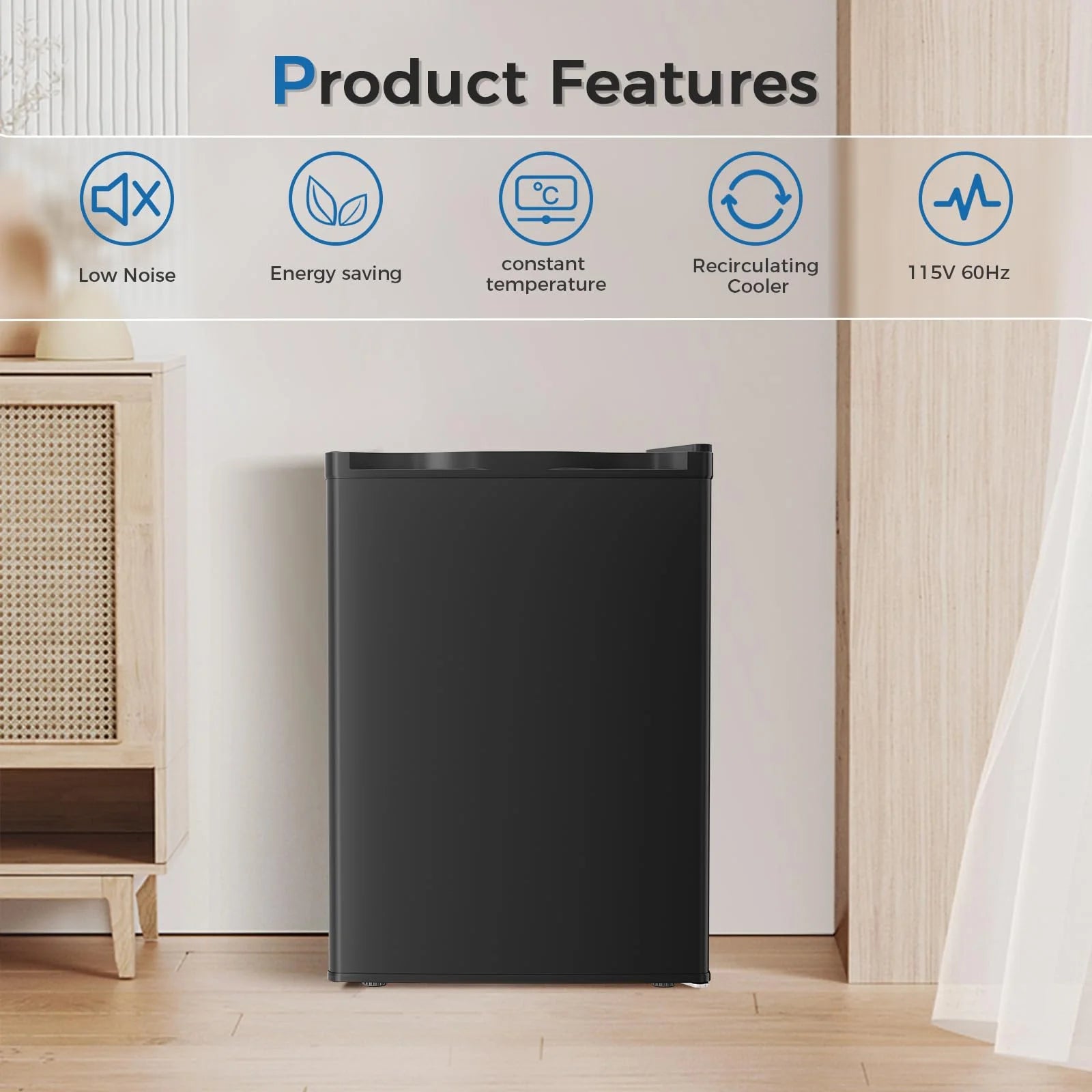 2026 New FREE VILLAGE 2.56 Cu.Ft. Mini Fridge with Freezer, Small Refrigerators with Adjustable Thermostat, Low Noise, Energy Saving, Compact Refrigerators for College Dorm, Office, Bedroom, Apartment, Black - Image 6