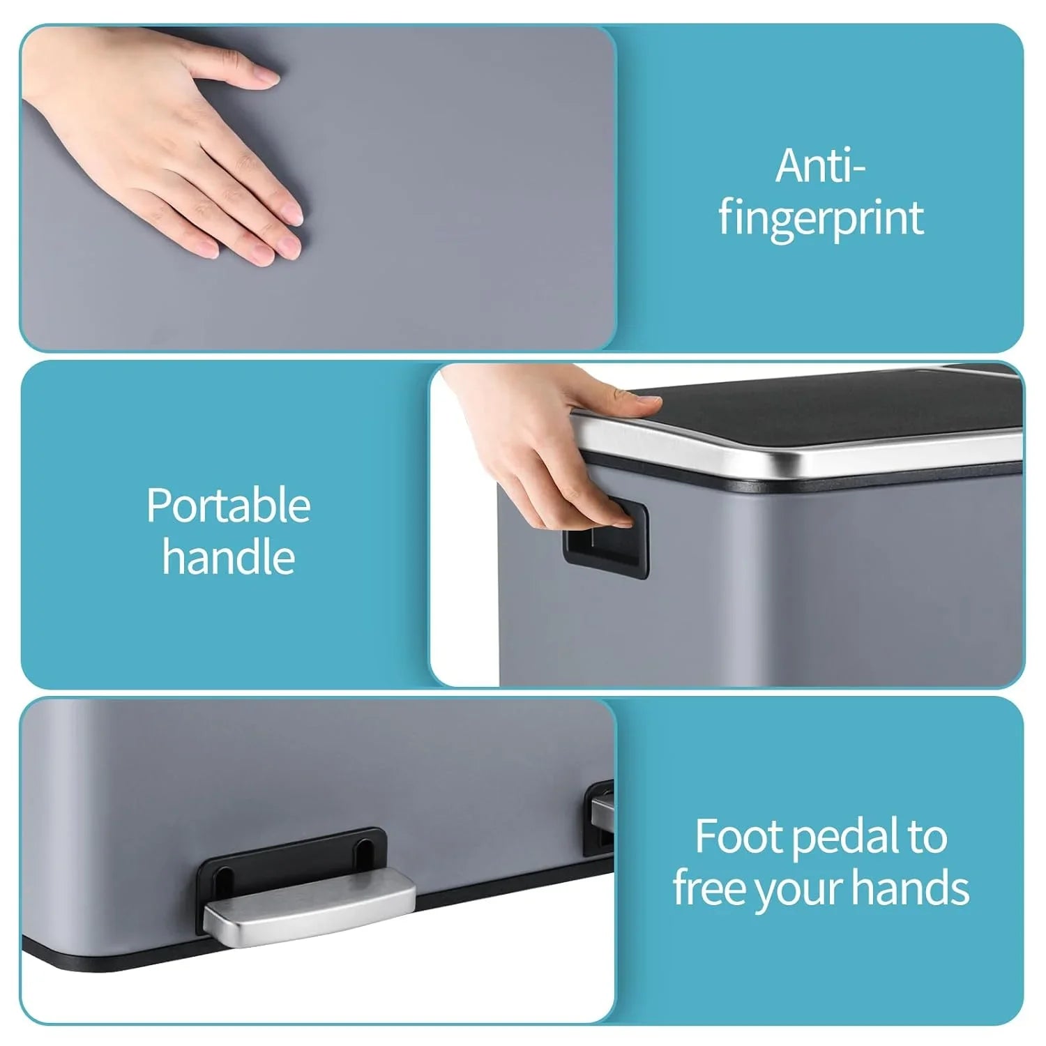 2026 New LAZY BUDDY Dual Garbage Can, Stainless Steel 16 Gallon Step Kitchen Trash Can with Soft-Close Lid, Double Compartment Garbage Recycling Bin - Image 53