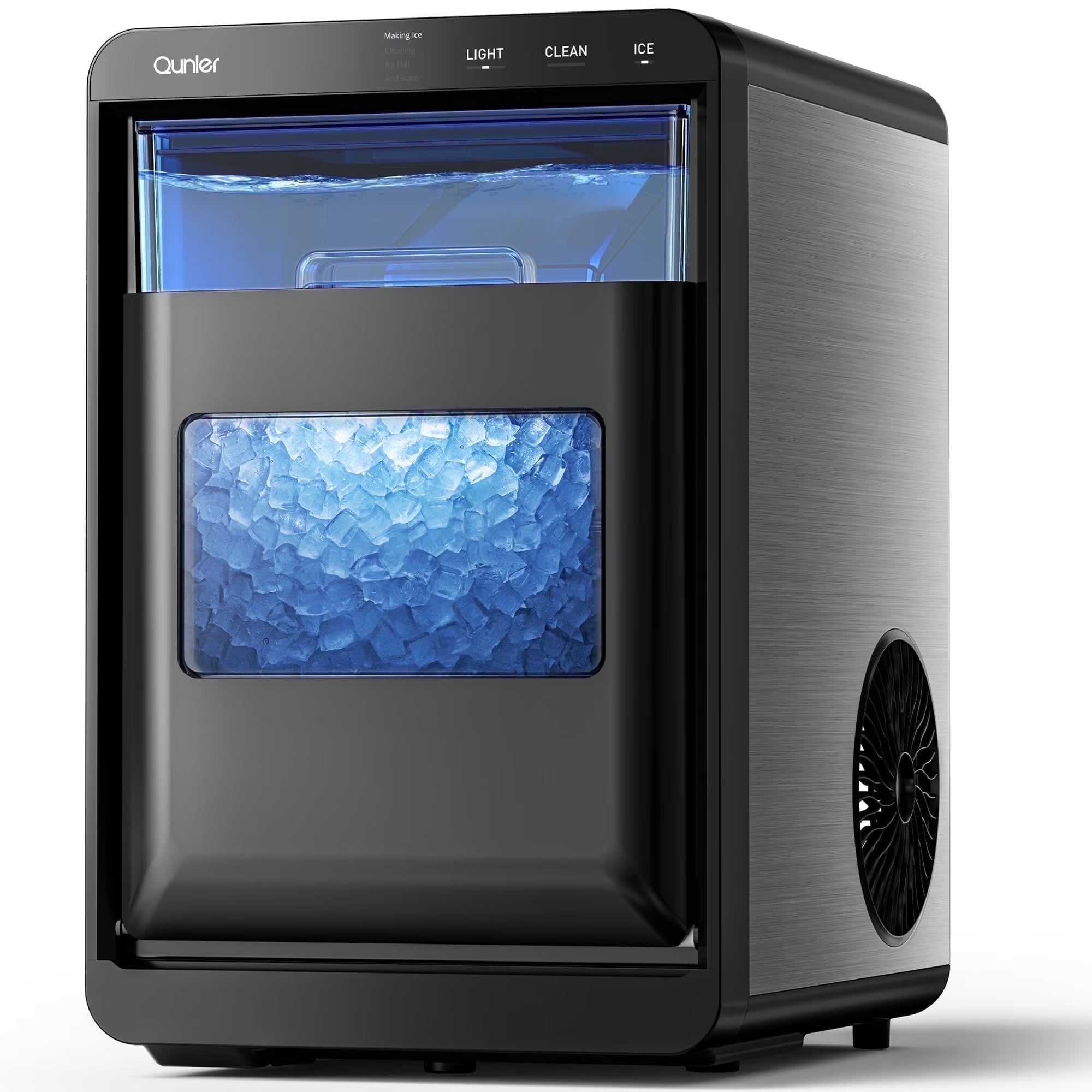 2026 New Qunler Nugget Ice Maker Countertop, 44lbs per Day Chewable Pebble Nugget Ice Machine with Touch Screen for Home, Kitchen, Office, Stainless Steel, Black