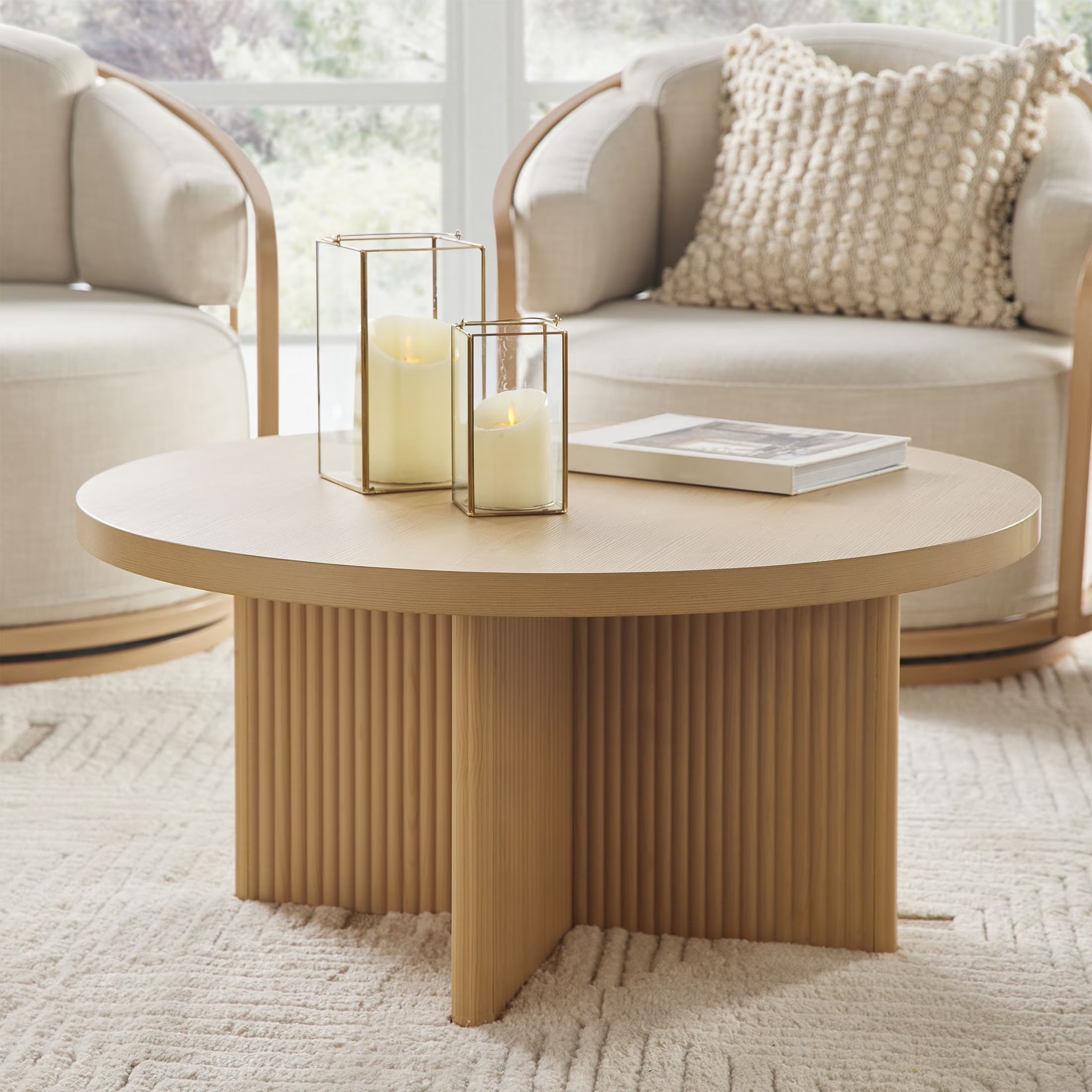 2026 New Better Homes & Gardens Lillian Fluted Coffee Table, Natural Pine Finish