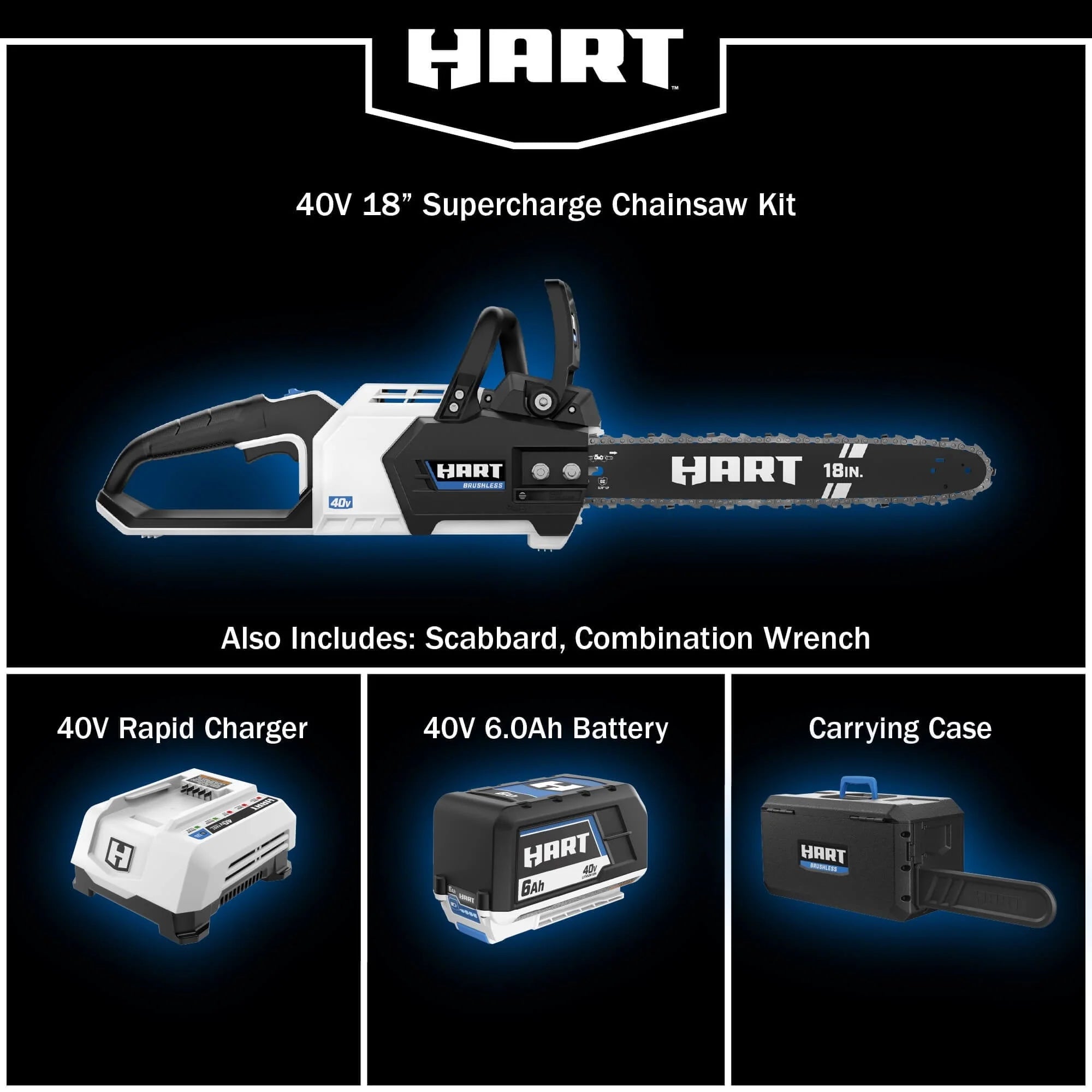 2026 New HART Cordless 40-Volt SUPERCHARGE Brushless 18-inch Chainsaw, (1) 6.0Ah Lithium-Ion Battery - Image 11