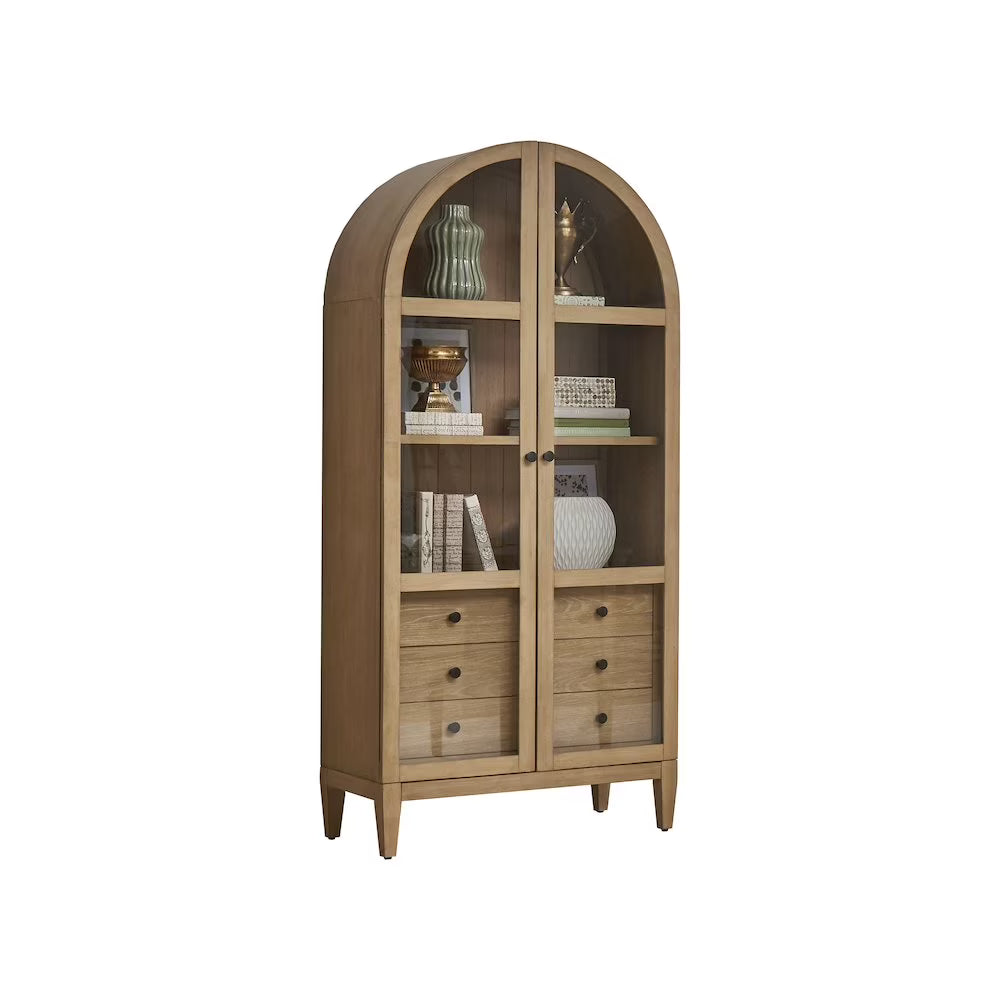 2026 New Modern Wood Arched Display Cabinet/Bookcase Fully Assembled Light Brown