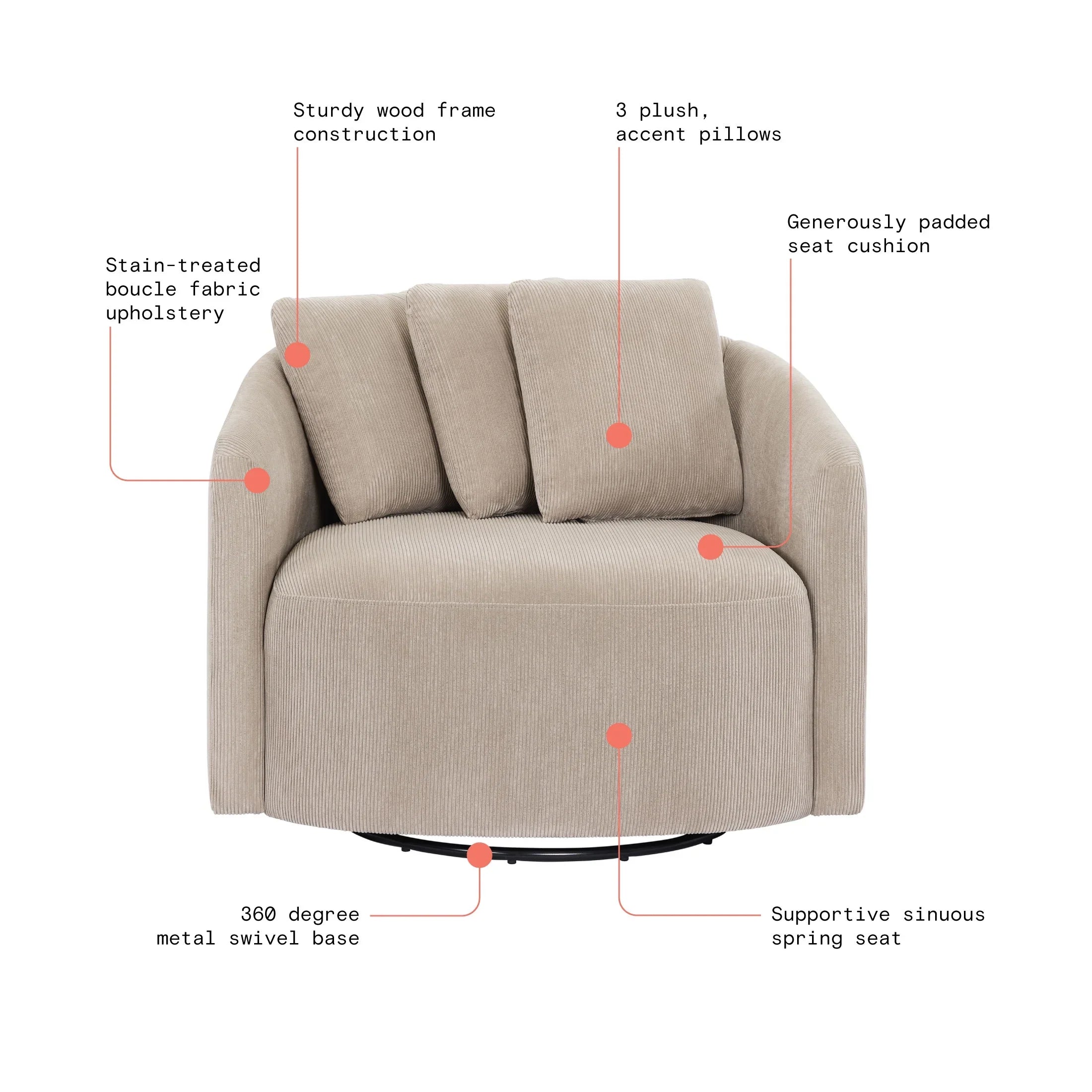 2026 New Beautiful Drew Accent Chair by Drew Barrymore, Cream Boucle - Image 46