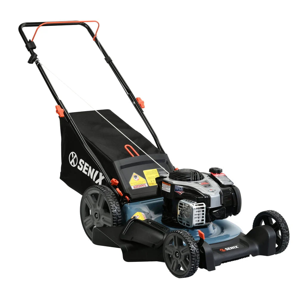 2026 New SENIX Gas Lawn Mower, 21-Inch, 140 cc 4-Cycle Briggs & Stratton Engine, 3-In-1 Push Lawnmower, 6-Position Height Adjustment with 11-Inch Rear Wheels, LSPG-M7, Blue