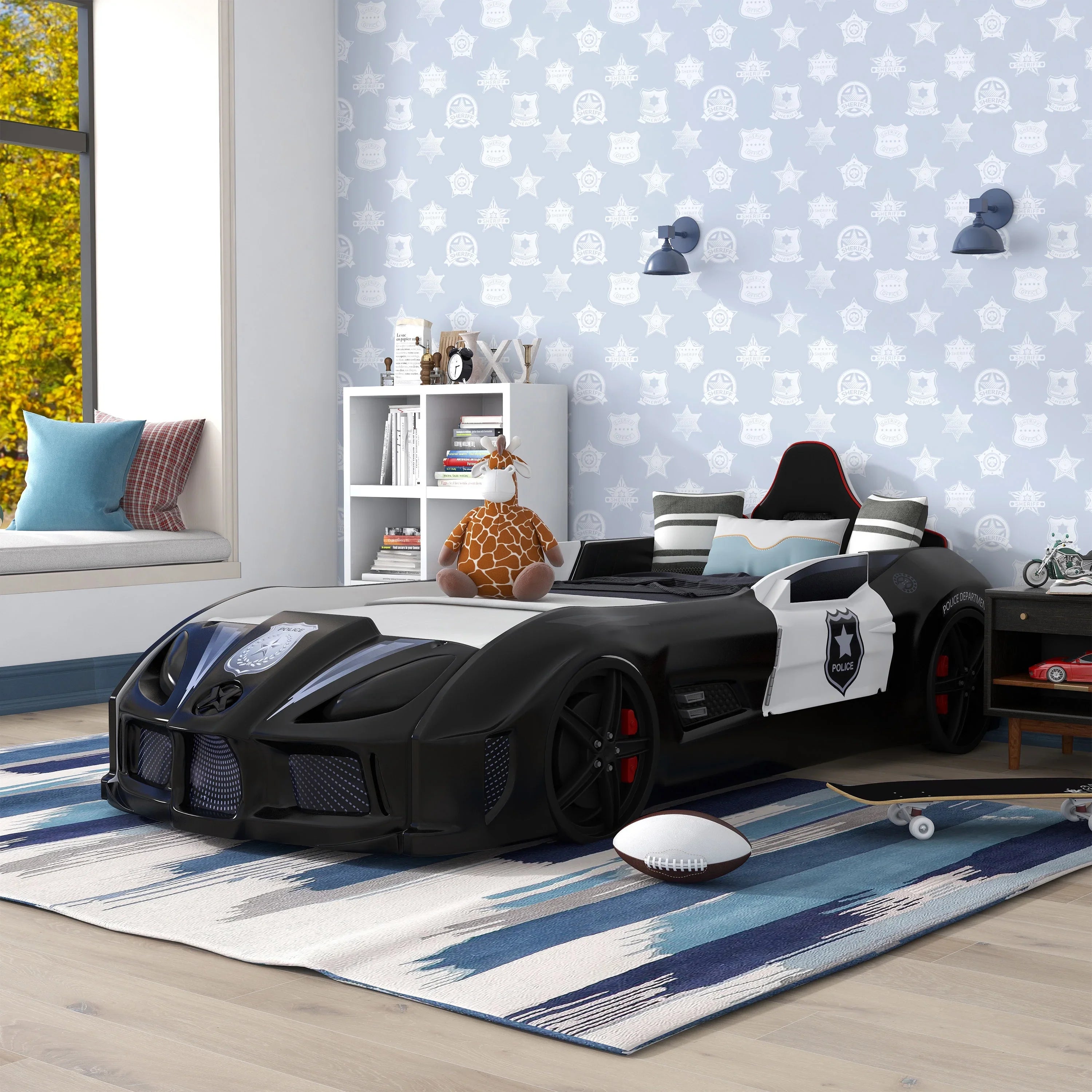 2026 New Furniture of America Dash Kids Plastic Twin Race Car Bed with LED and Sound, White - Image 31