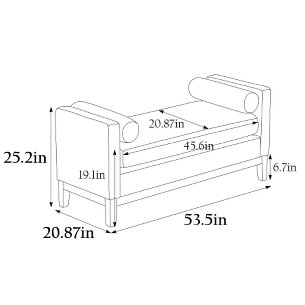 2026 New End of Bed Bench, 53.5" Boucle Fabric Upholstered Entryway Bench with Wood Legs & Bolster Pillows, Rolled Arm Cushioned Ottoman Foot Rest Long Stool Window Extra Seating for Bedroom, Ivory - Image 11
