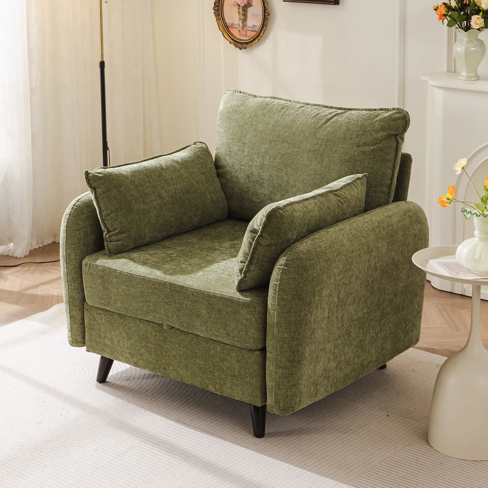 2026 New Rexulqo Oversized Accent Chair with All Seats Storage,Comfy Living Room Chairs with 2 Throw Pillow,Upholstered Mid-Century Armchair,24.5'' Deep Seat,Reading Chair For Bedroom,Office,Chenille,Green - Image 6