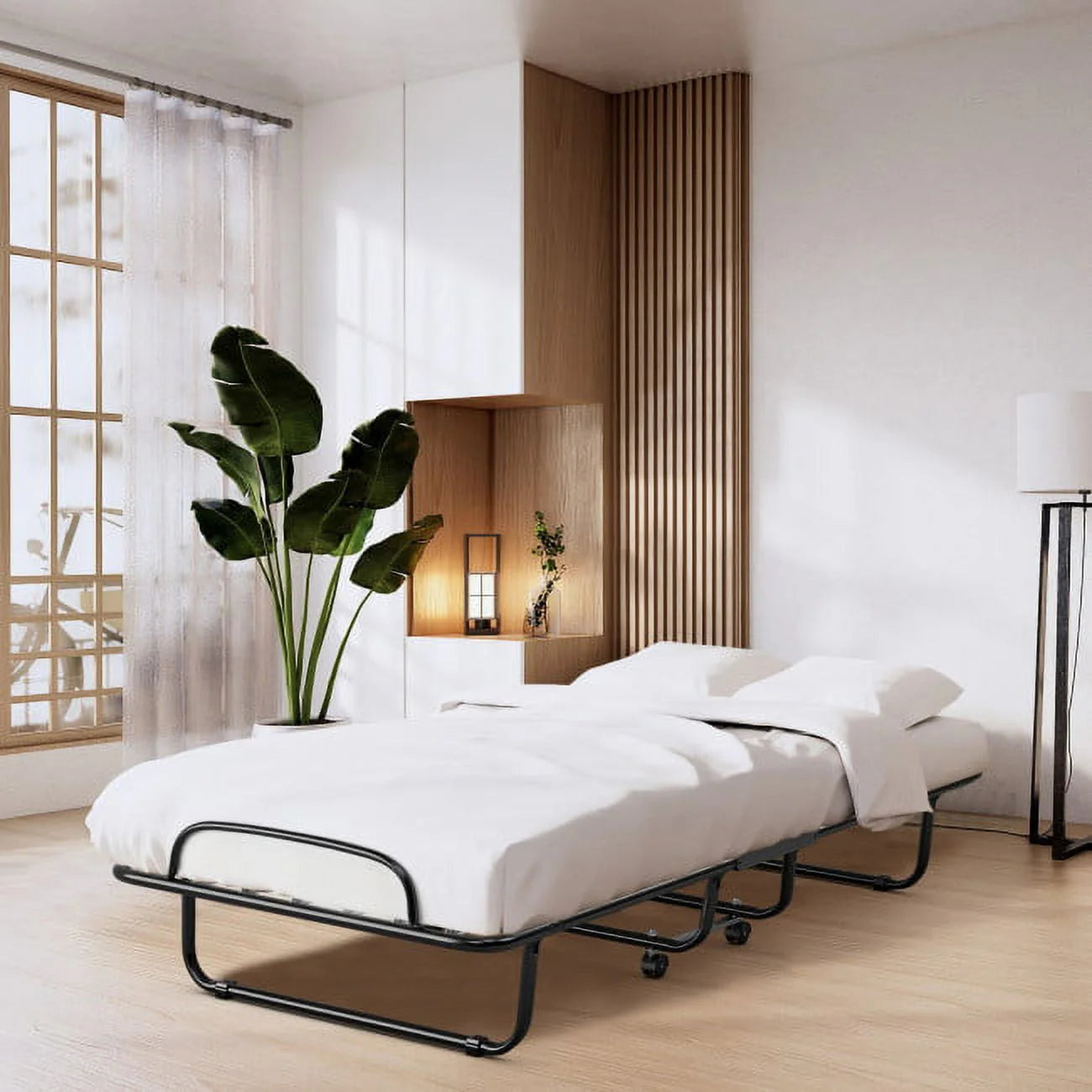 2026 New 75" x 31" x 13" Folding Bed with Mattress, Rollaway Bed Metal Frame on Wheels, Portable Foldable Guest Bed for Adults, Cot Size Fold up Bed with Memory Foam Mattress - Image 8