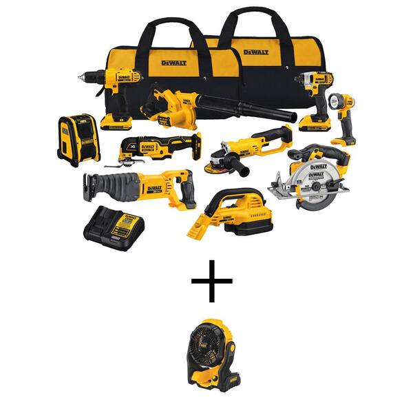 2026 New 20V Max Cordless Combo Kit (10-Tool) and 20V MAX Jobsite Fan with (2) 20-Volt 2.0Ah Batteries, Charger & Bag and