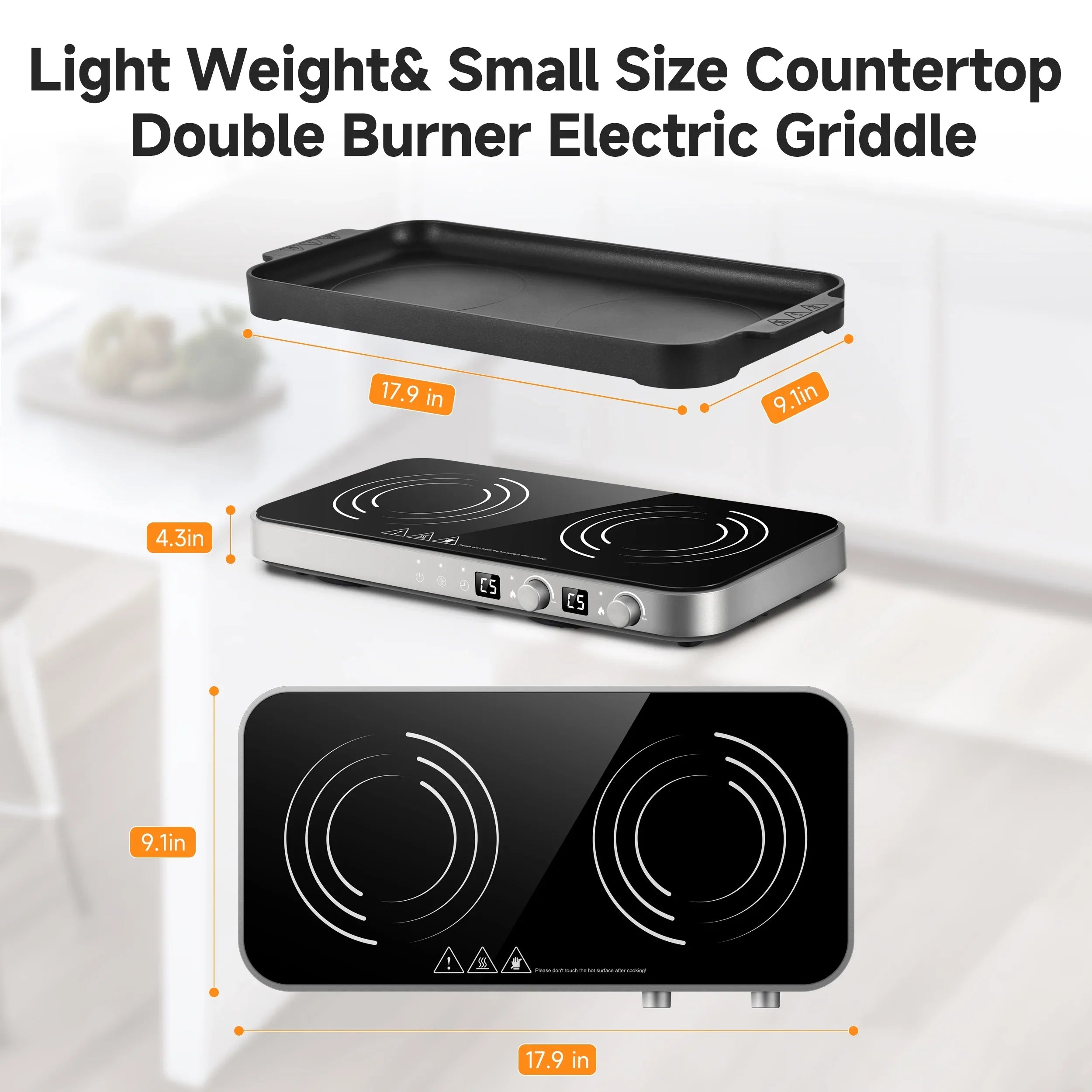 2026 New Sunmaki Portable Double Induction Cooktop with Removable Griddle Pan Non-stick, 1800W 2 burner Induction Hot Plate With Sensor Touch 9 Power Levels, 99 Min Timer,Great for Family Party - Image 5