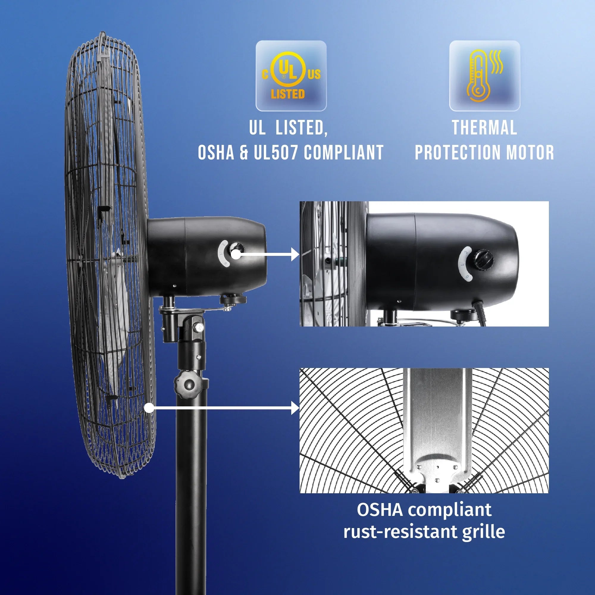 2026 New Tornado - 20 Inch High Velocity Metal Oscillating Pedestal Fan - Commercial, Industrial Use Water-Resistant - Image 31