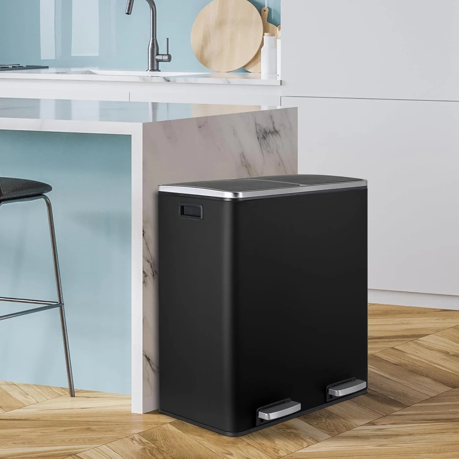 2026 New LAZY BUDDY Dual Garbage Can, Stainless Steel 16 Gallon Step Kitchen Trash Can with Soft-Close Lid, Double Compartment Garbage Recycling Bin - Image 12