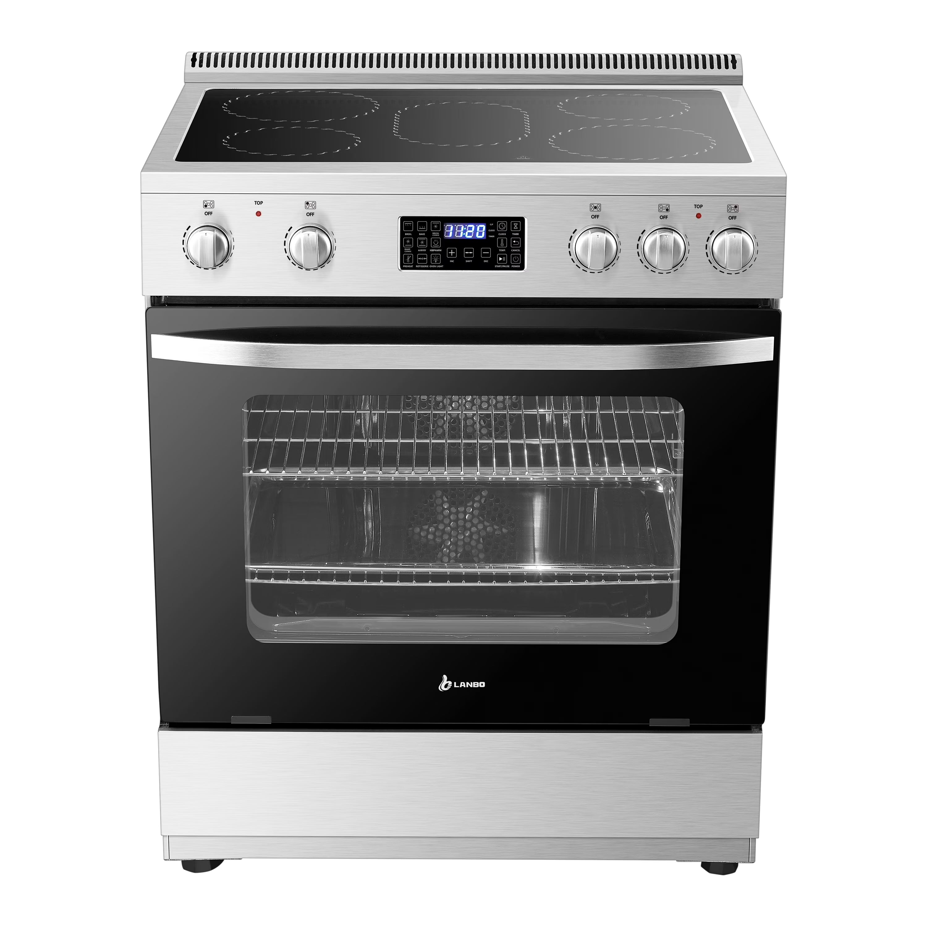 2026 New Lanbo 30 inch 5.9 CU.ft. Freestanding Electric Convection Range with Air Fry and Rotisserie, Electric cord or plug is not included