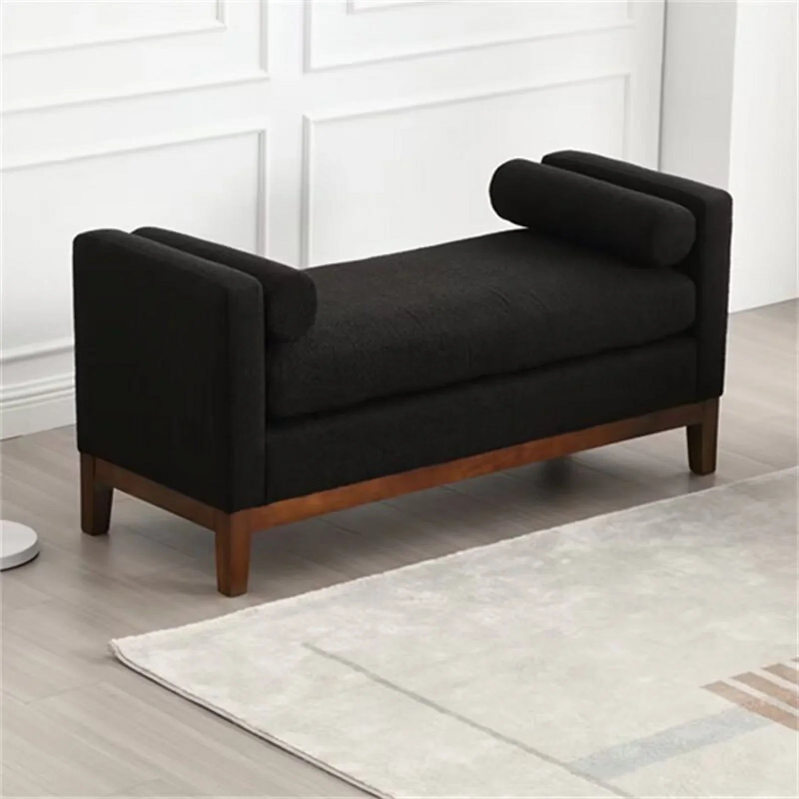 2026 New End of Bed Bench, 53.5" Boucle Fabric Upholstered Entryway Bench with Wood Legs & Bolster Pillows, Rolled Arm Cushioned Ottoman Foot Rest Long Stool Window Extra Seating for Bedroom, Ivory - Image 17