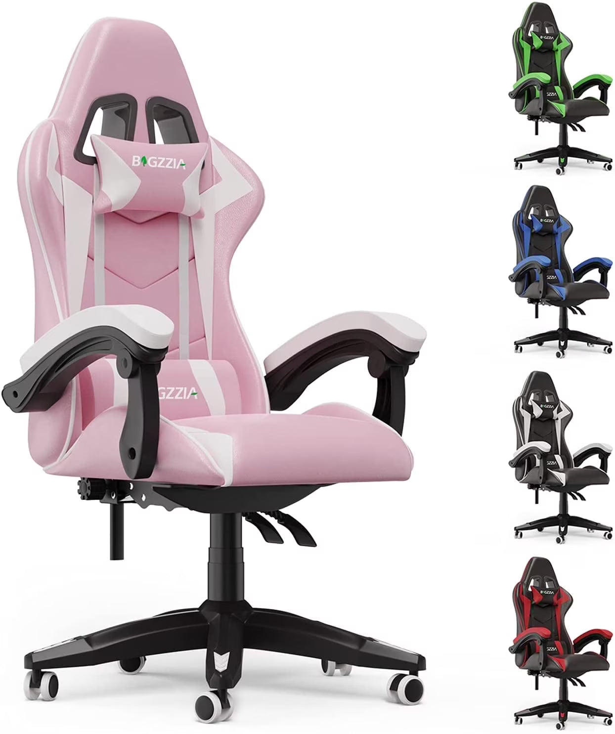 2026 New Bigzzia Gaming Chair Office Chair, Ergonomic Game Chair with Height Adjustable Headrest and Lumbar Support for Adults Teens, Black & White - Image 7