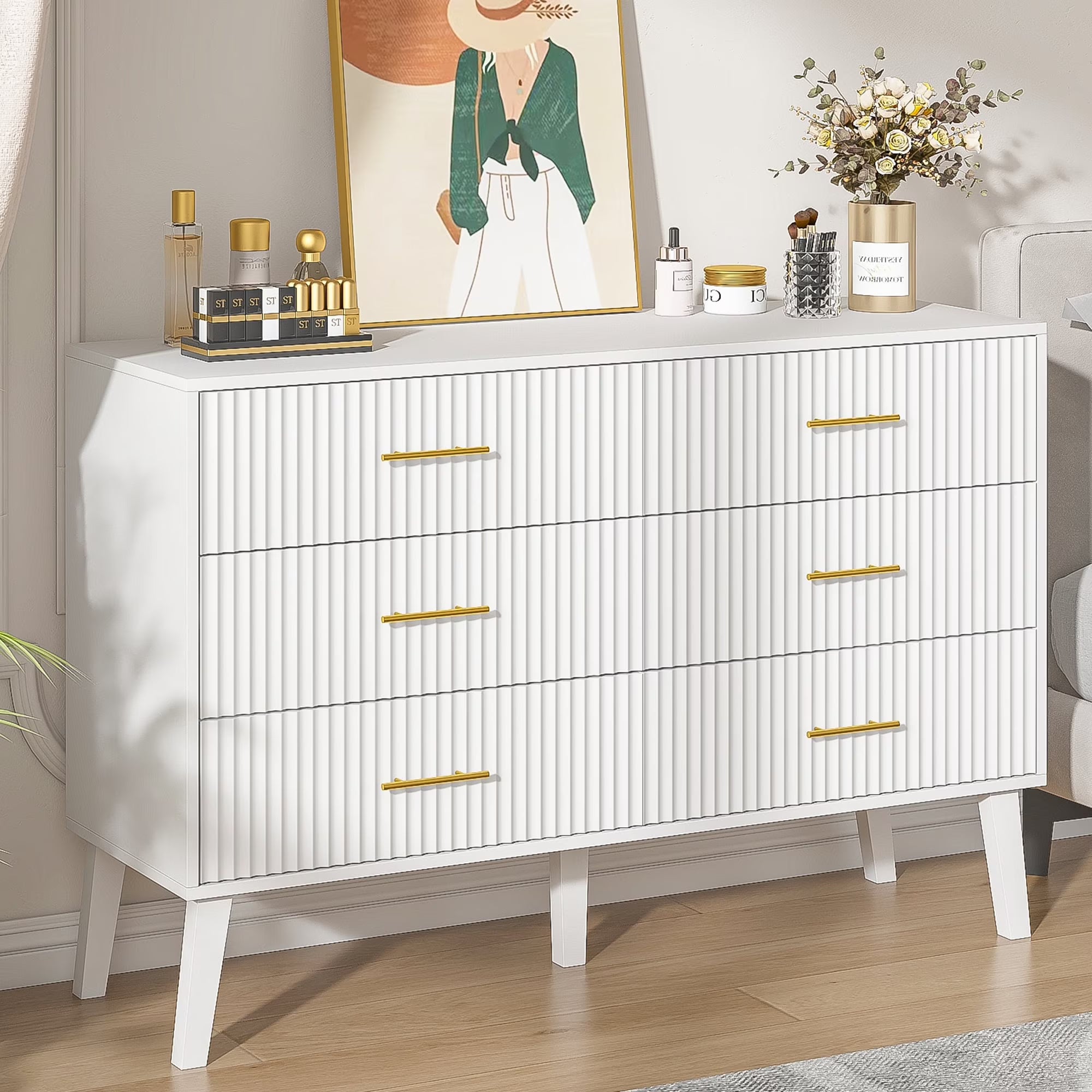2026 New Fluted 6 Drawers Dresser, Wide Modern Chest of Drawers, 6 Drawer Double Dresser - Image 3