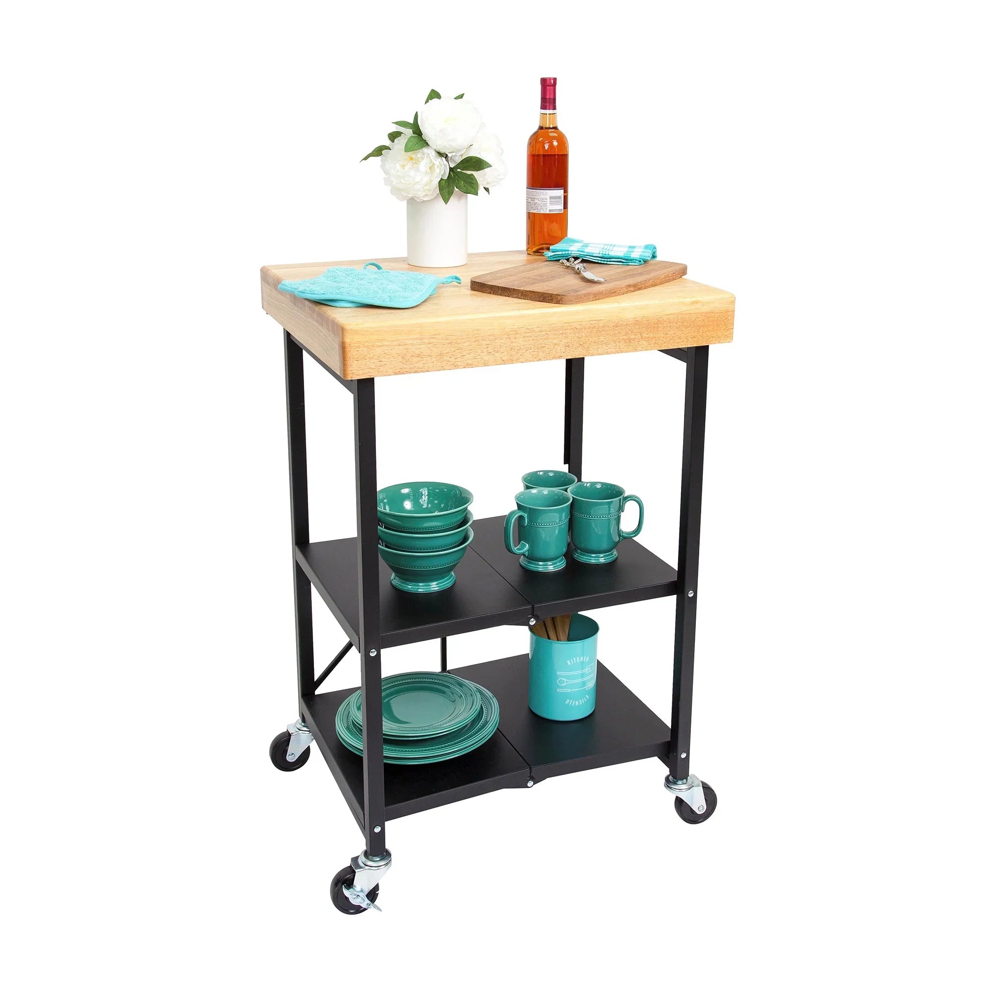 2026 New Origami Foldable Wheeled Portable Solid Wood Top Kitchen Island Bar Cart - Image 22