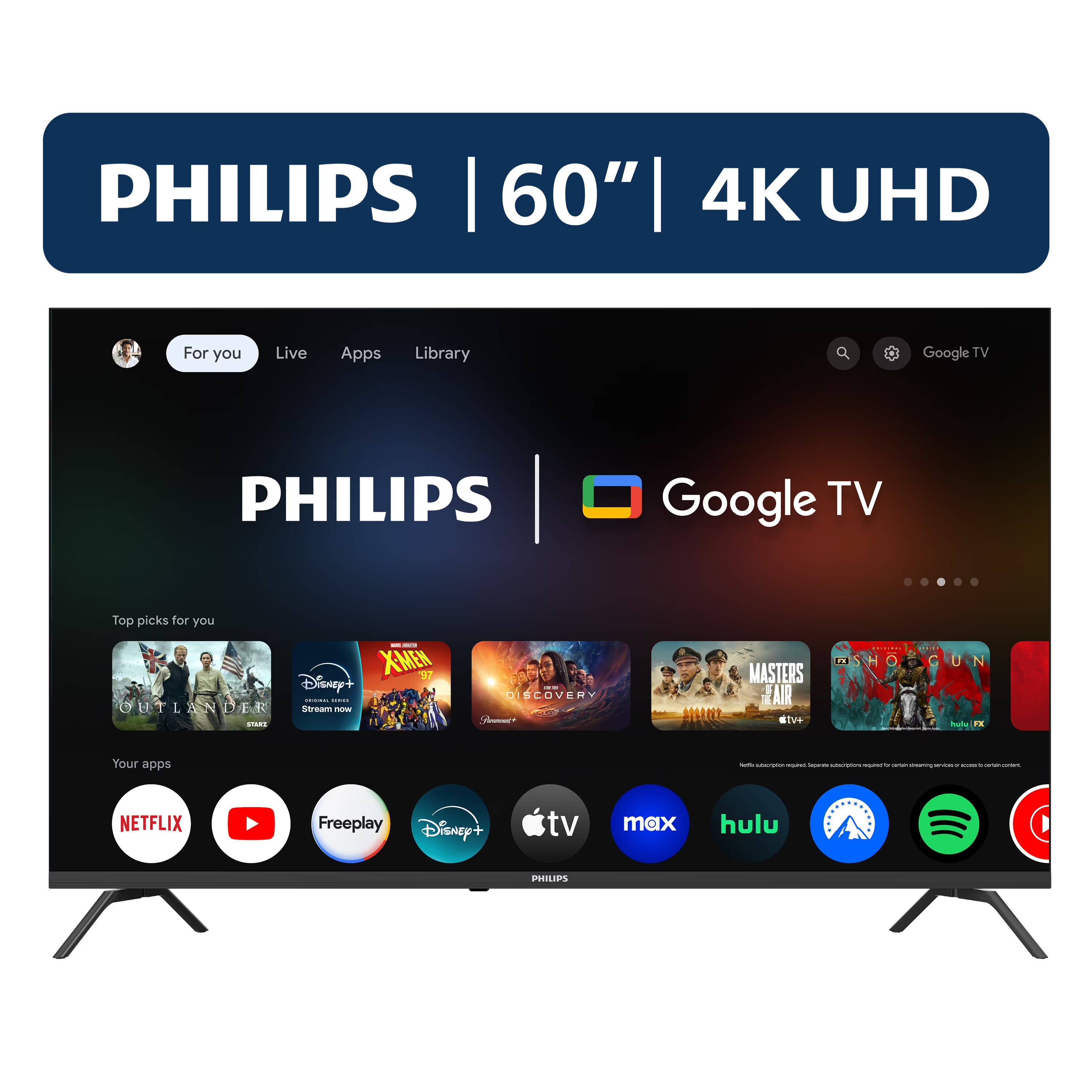 2026 New Philips 60- Class 4K Ultra HD (2160p) Google Smart LED TV (60PUL7555/F7)
