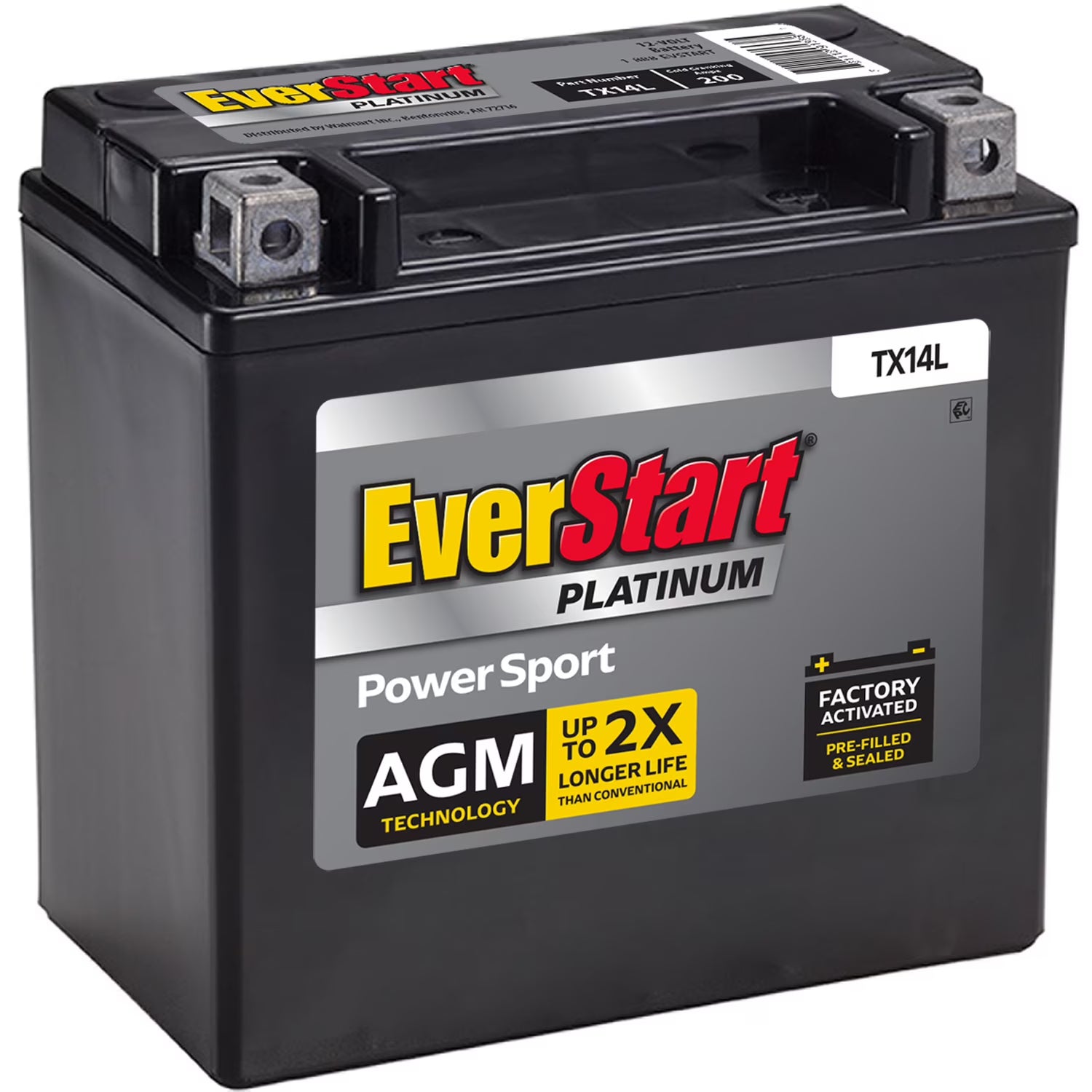 2026 New EverStart Platinum BOXED AGM Power Sport Battery, Group Size TX14L 12 Volt, 200 CCA