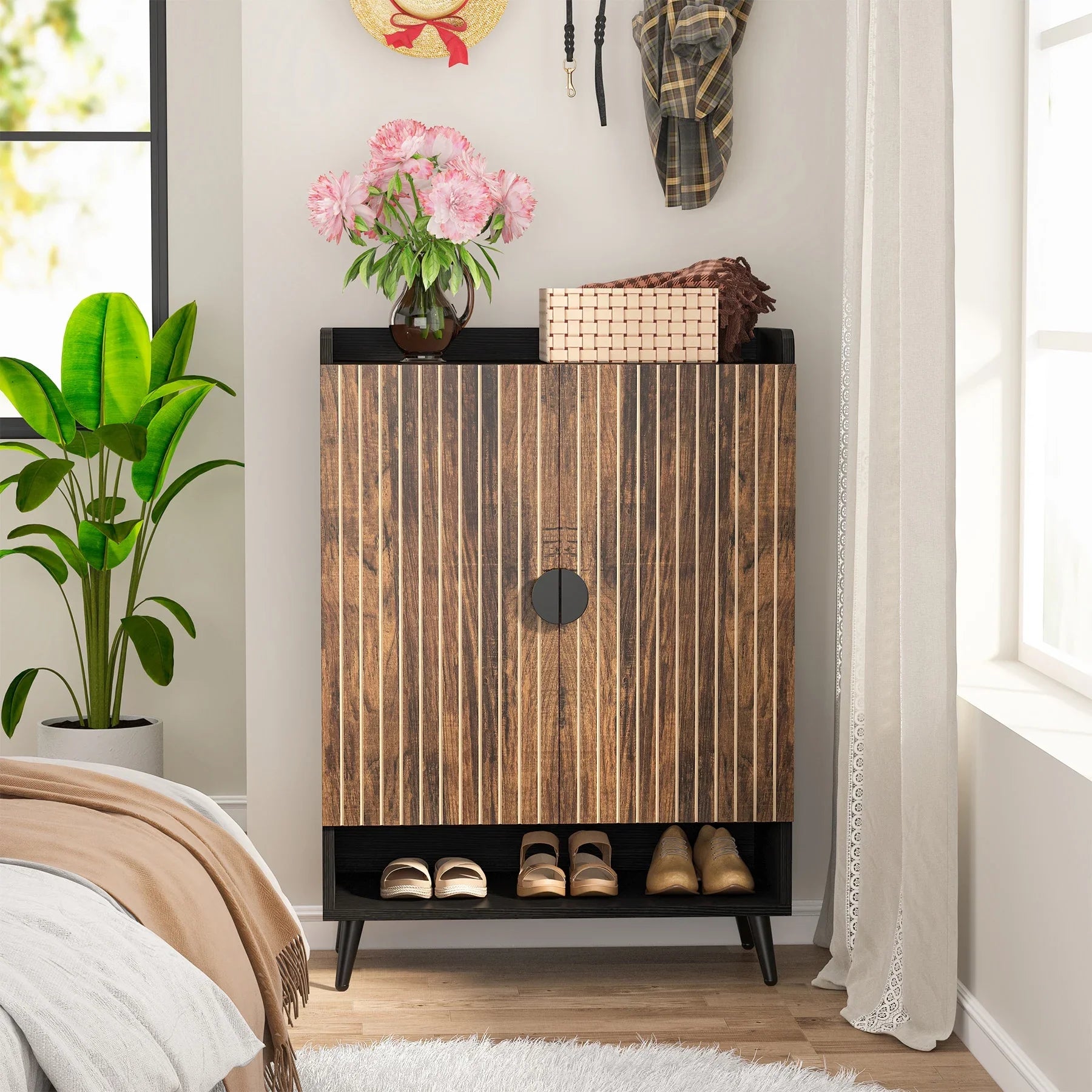 2026 New Tribesigns Shoe Cabinet with Doors, 7-Tier Shoe Storage Cabinet with Adjustable Shelves, Wood Grain Shoes Rack Shoe Organizer - Image 8