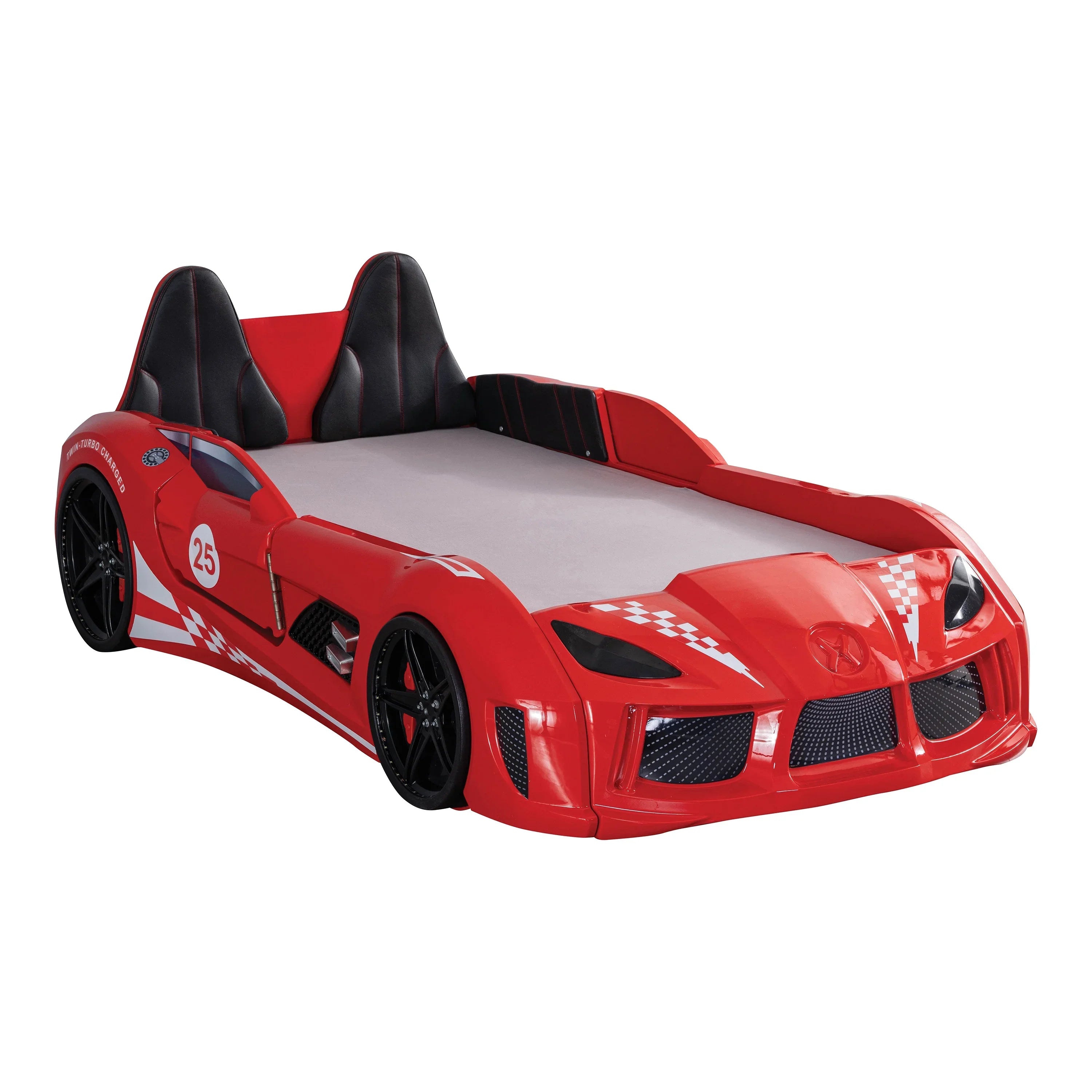 2026 New Furniture of America Dash Kids Plastic Twin Race Car Bed with LED and Sound, White - Image 14