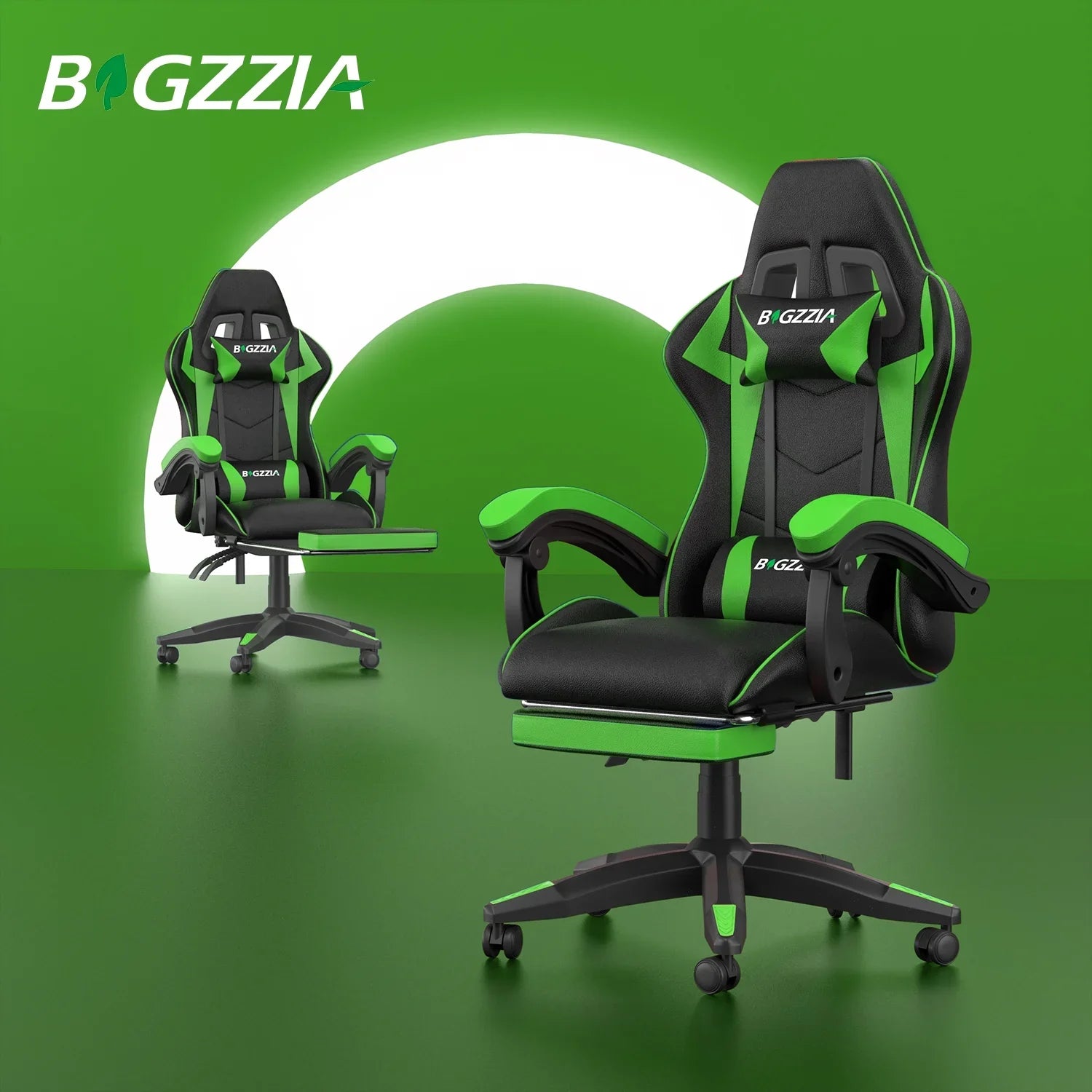 2026 New Bigzzia Gaming Chair Office Chair, Ergonomic Game Chair with Height Adjustable Headrest and Lumbar Support for Adults Teens, Black & White - Image 92