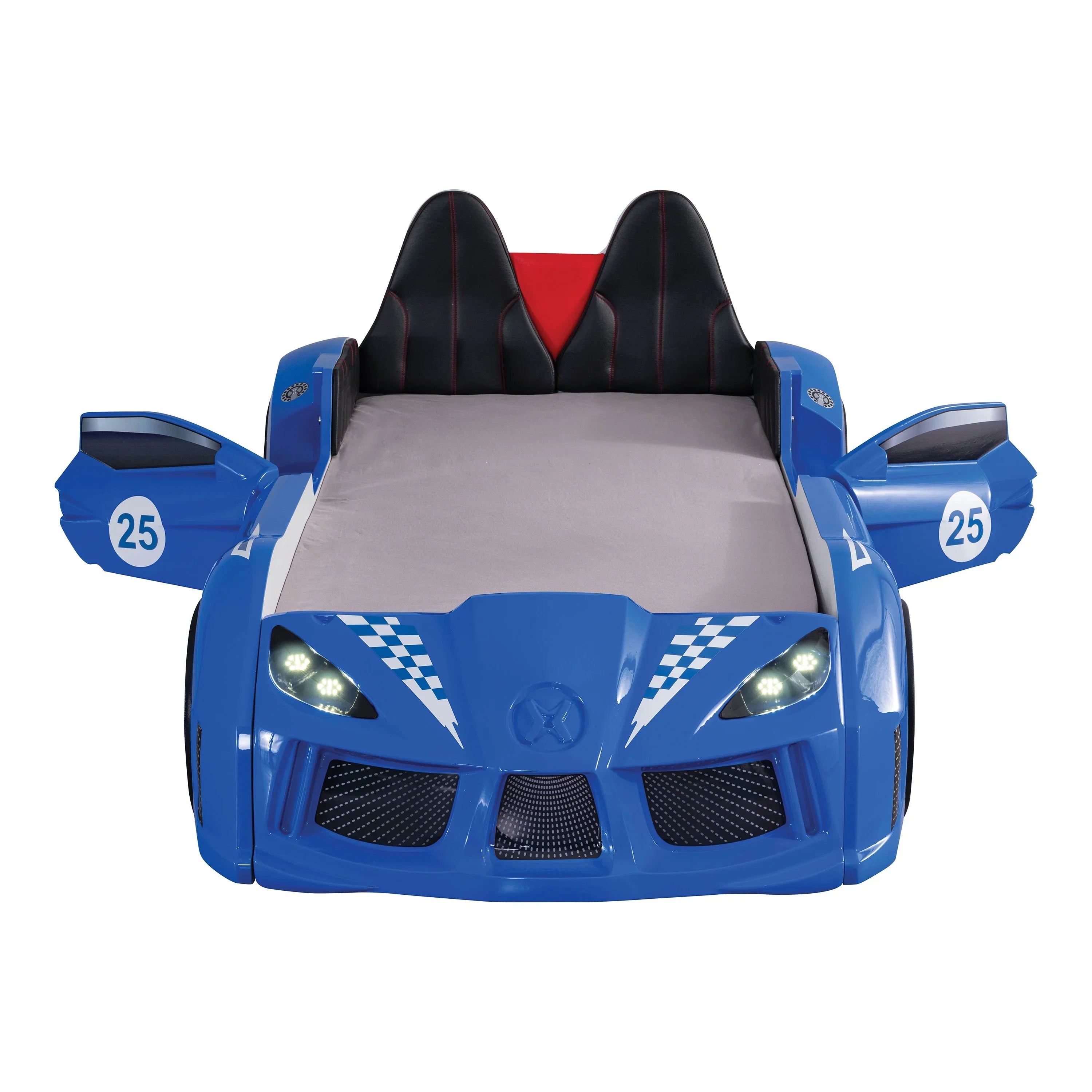 2026 New Furniture of America Dash Kids Plastic Twin Race Car Bed with LED and Sound, White - Image 35