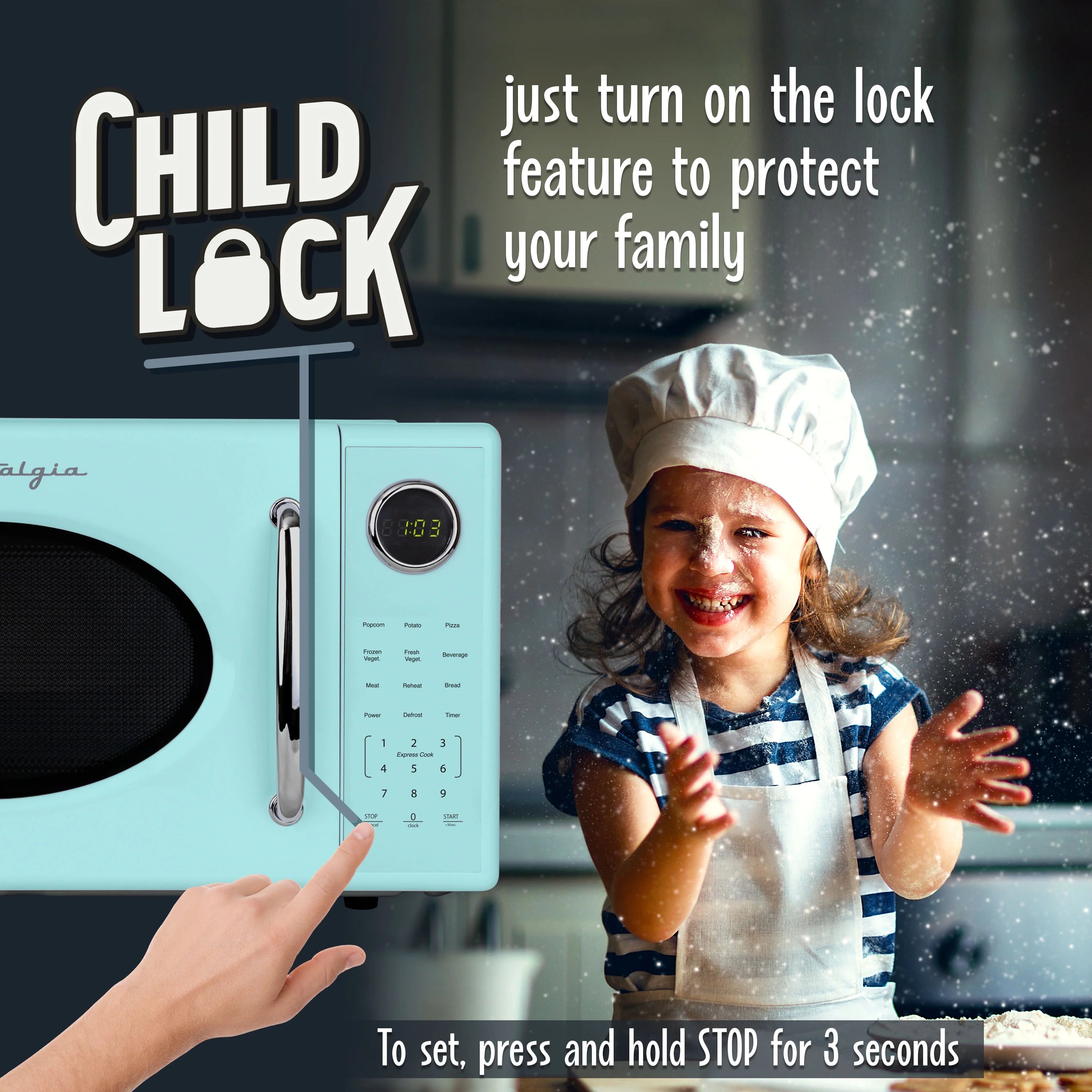 2026 New Nostalgia Retro Microwave Oven - 1.1 Cu Ft & 1000-Watt Countertop Size with Glass Turntable, Child Safety Lock, 8 Auto-Cook Programs & Digital Clock - Black - Image 30