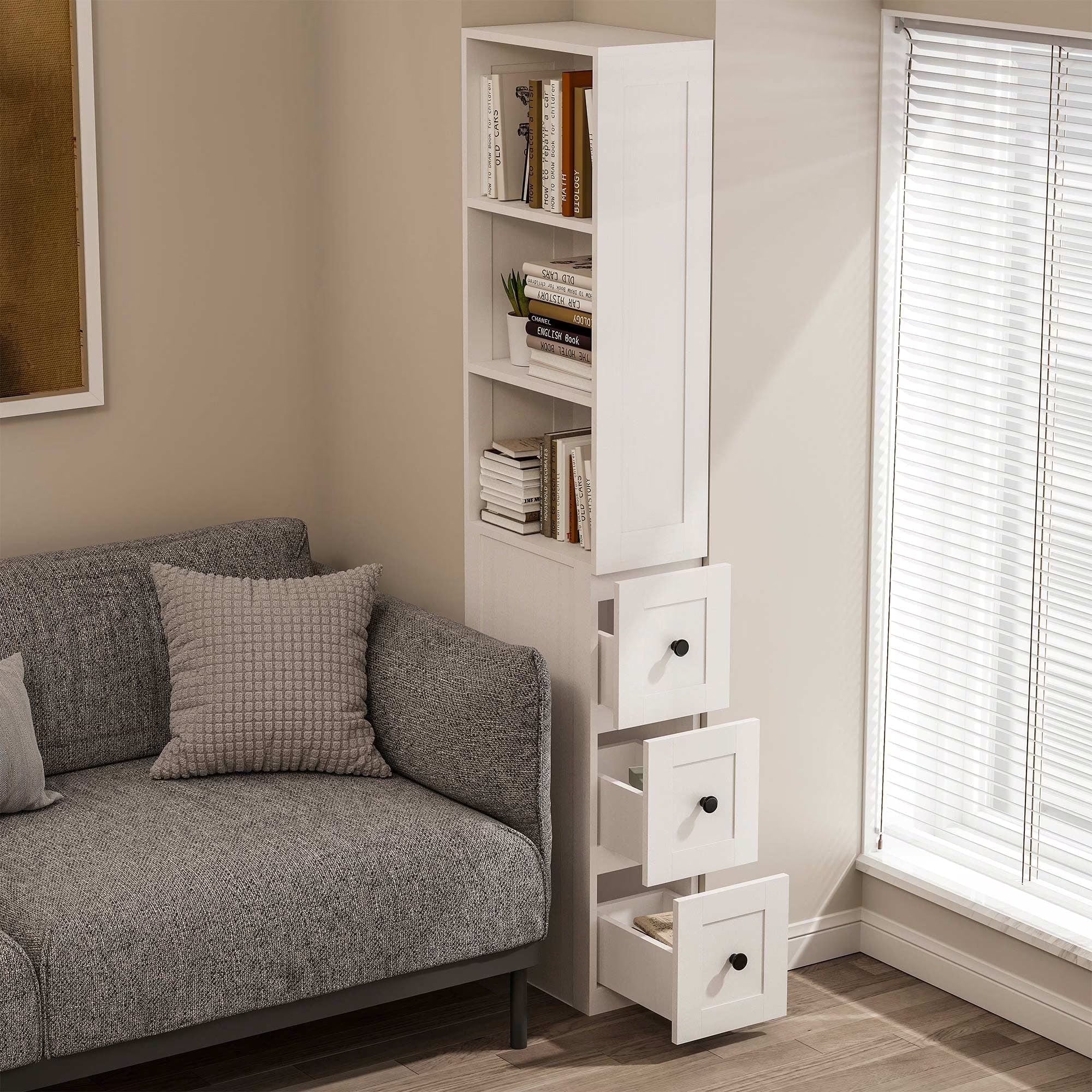 2026 New LAUSAINT HOME Bathroom Storage Cabinet, Tall Thin White Storage with 2 Adjustable Shelves & 3-level Drawers for Home, Kitchen