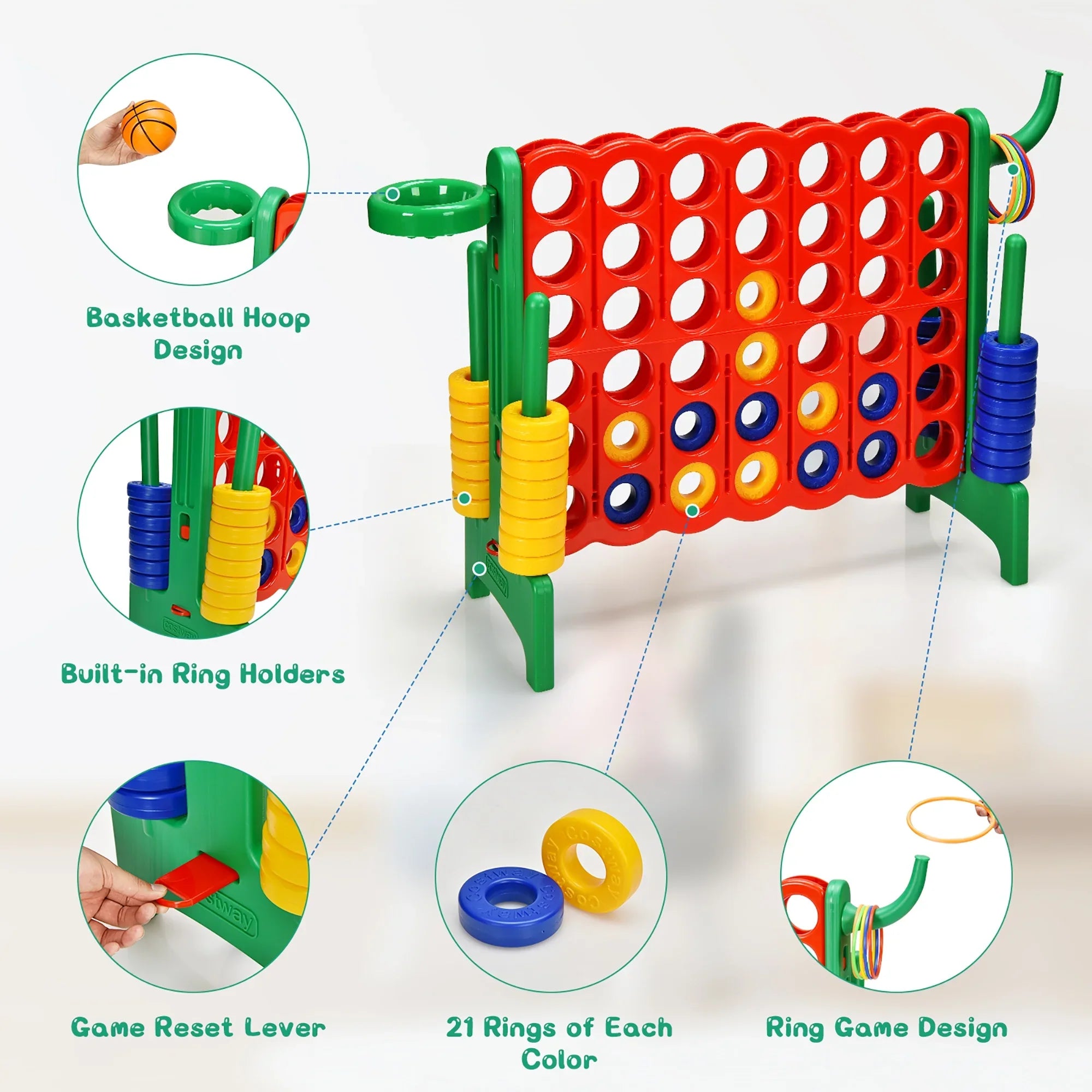 2026 New Costway Giant 4 in A Row Jumbo 4-to-Score Game Set W/Storage Carrying Bag for Kids Adult - Image 6