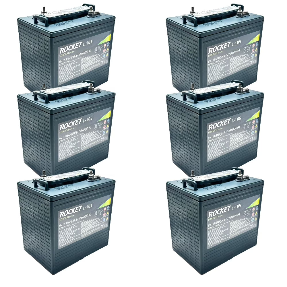 2026 New Rocket L-105 225Ah 6V Golf Cart Battery - Replaces Trojan T-105 (Set of 6)