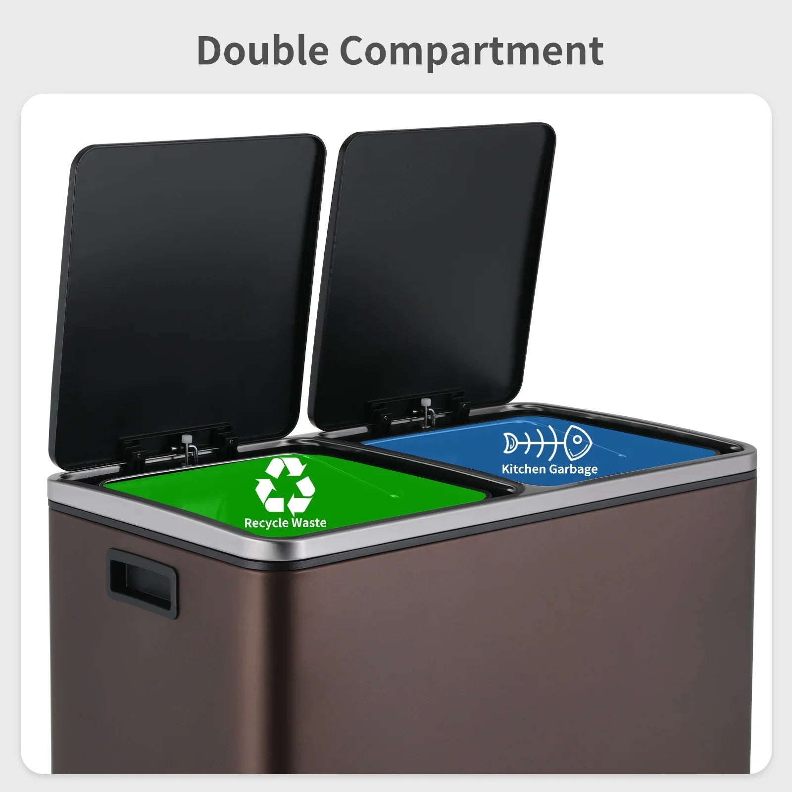 2026 New LAZY BUDDY Dual Garbage Can, Stainless Steel 16 Gallon Step Kitchen Trash Can with Soft-Close Lid, Double Compartment Garbage Recycling Bin - Image 45