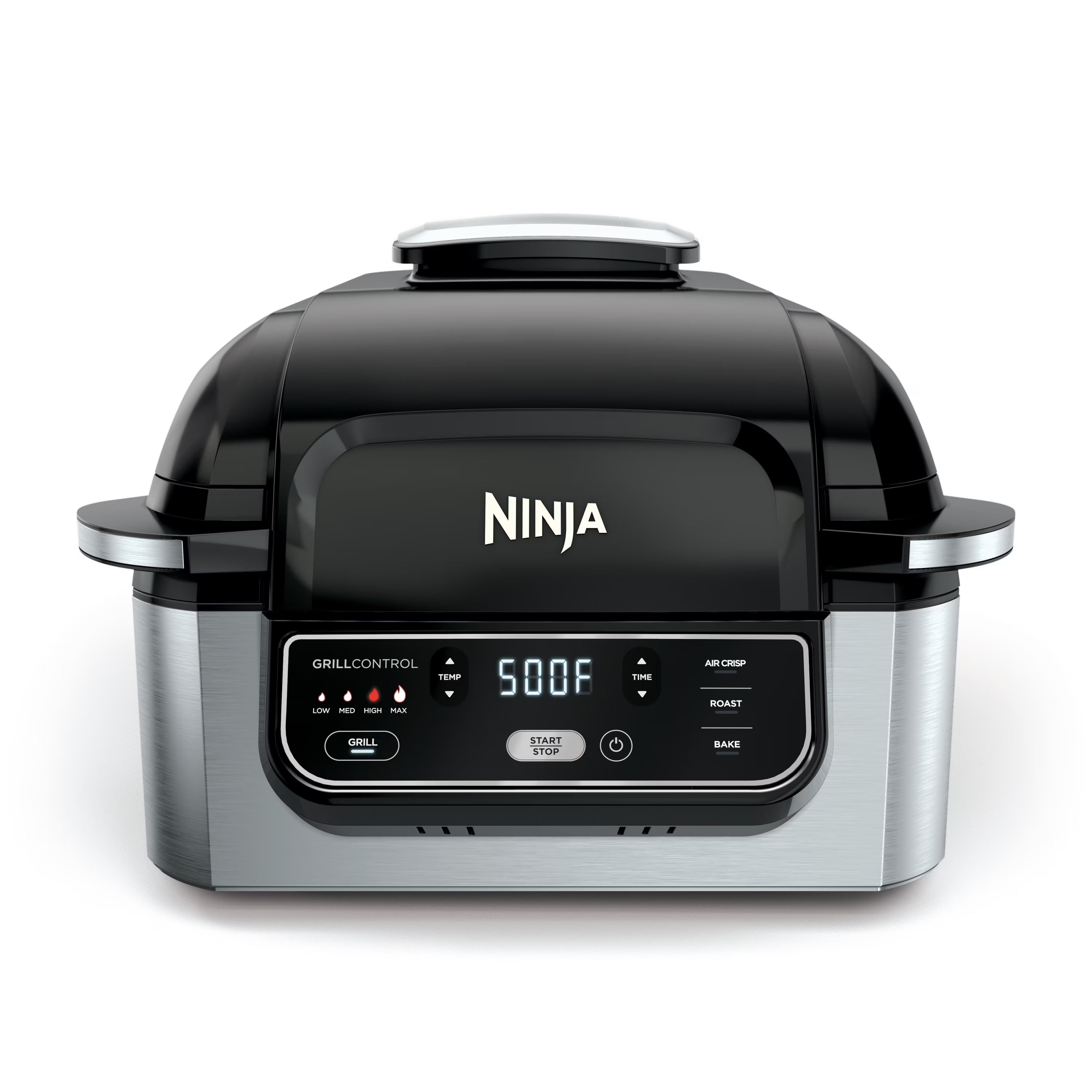 2026 New Ninja Foodi 4-in-1 Indoor Grill with 4-Qt Air Fryer, Roast, Bake, & Cyclonic Grilling Technology, Black/Stainless