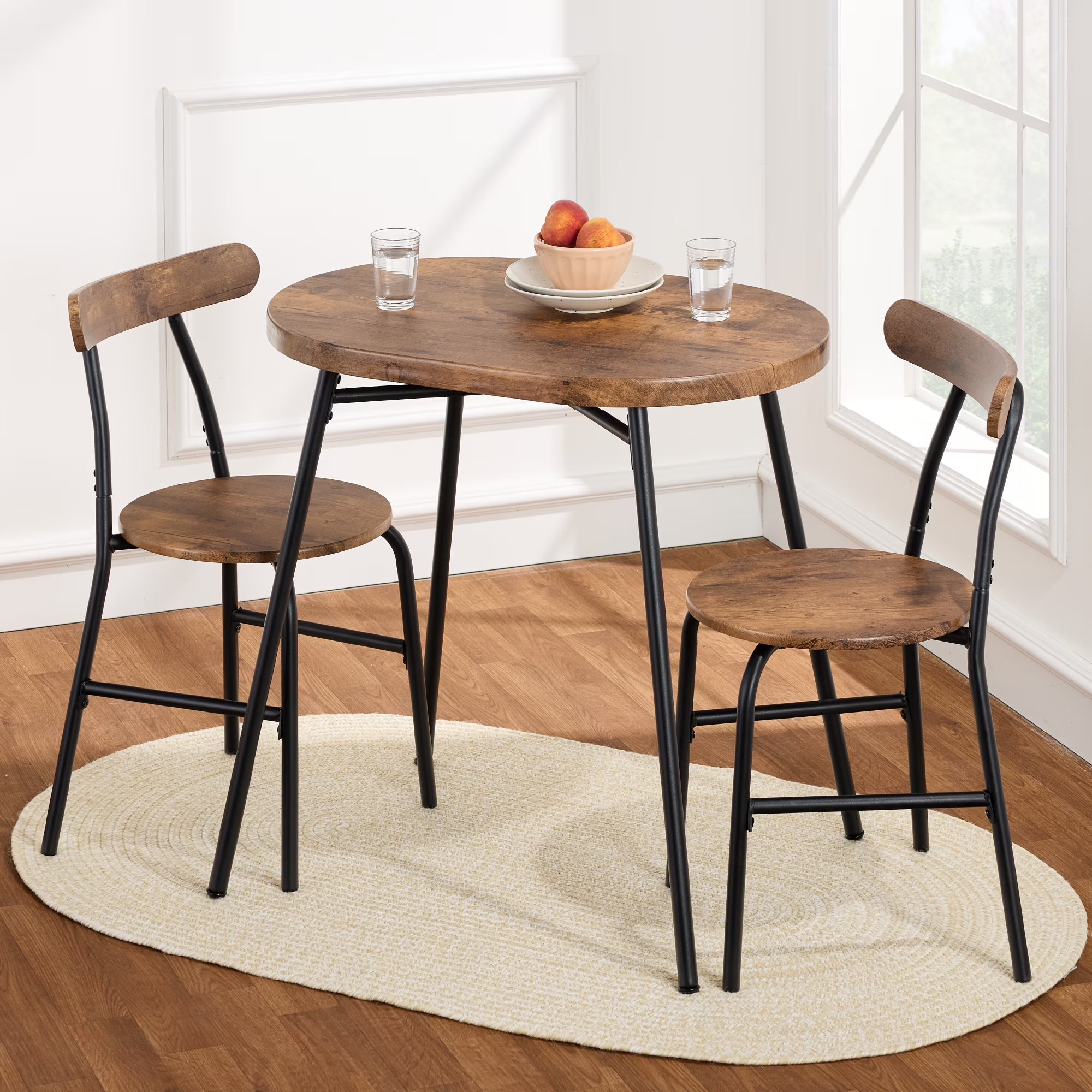 2026 New Best Choice Products 3-Piece Modern Oval Dining Table Set, Small Kitchen Dinette w/ 2 Chairs - Black/Black - Image 8