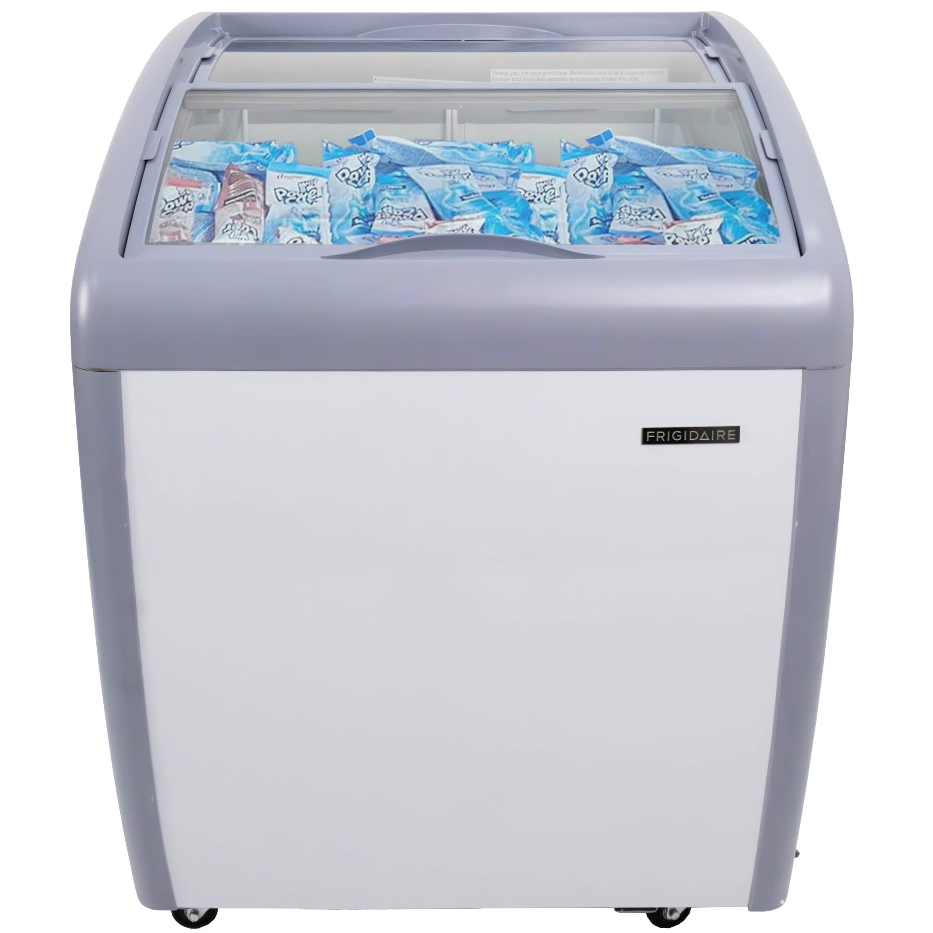 2026 New Frigidaire Commercial Chest Freezer for Ice Cream and Frozen Foods, Glass Top Display Storage Case, 4 Cu. Ft. Bin, Rolling Caster Wheels, Adjustable Temperature, Energy Efficient Cooling